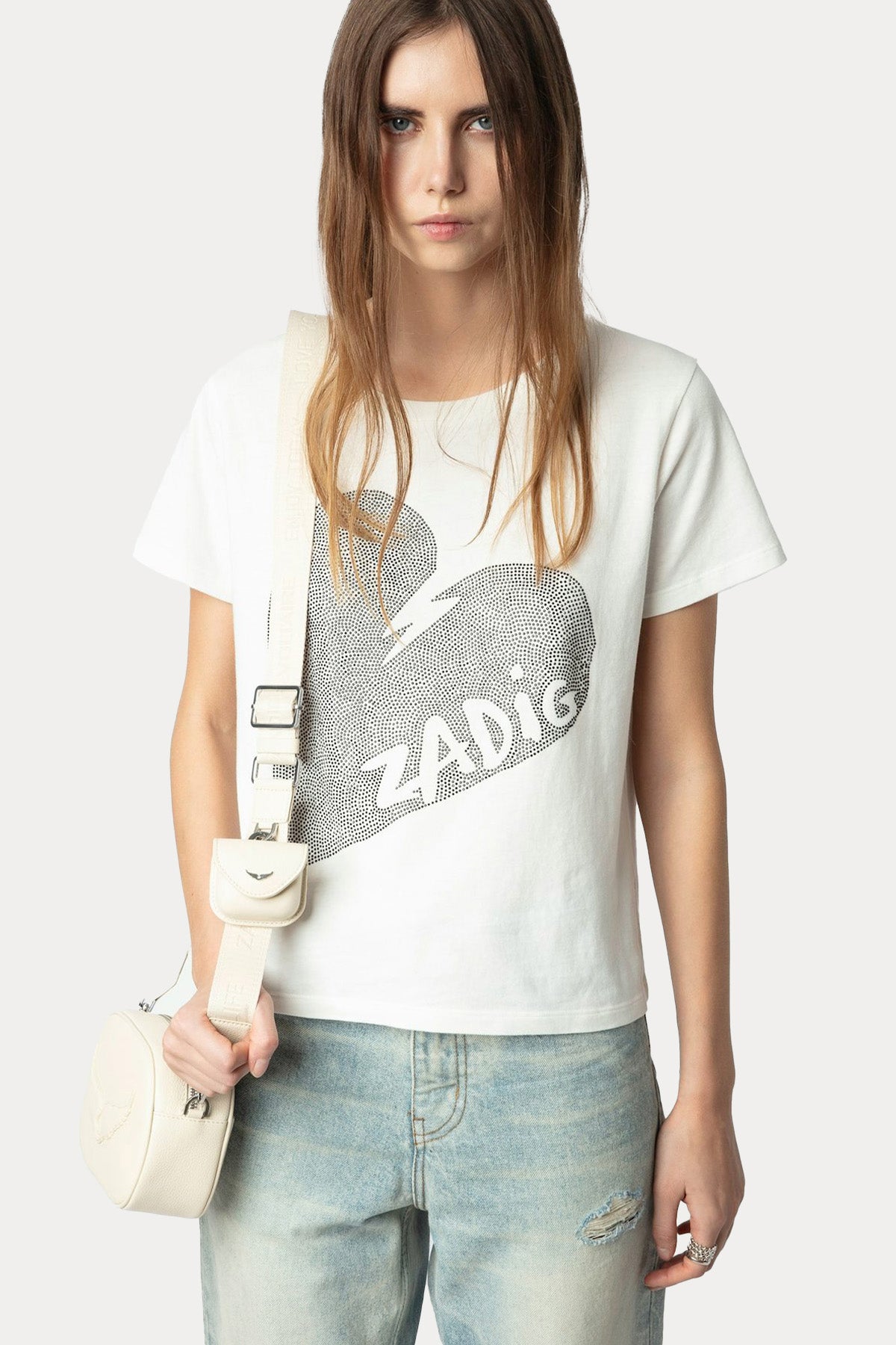 Zadig & Voltaire Regular Fit Parlak Taşlı Kalp Logolu T-shirt
