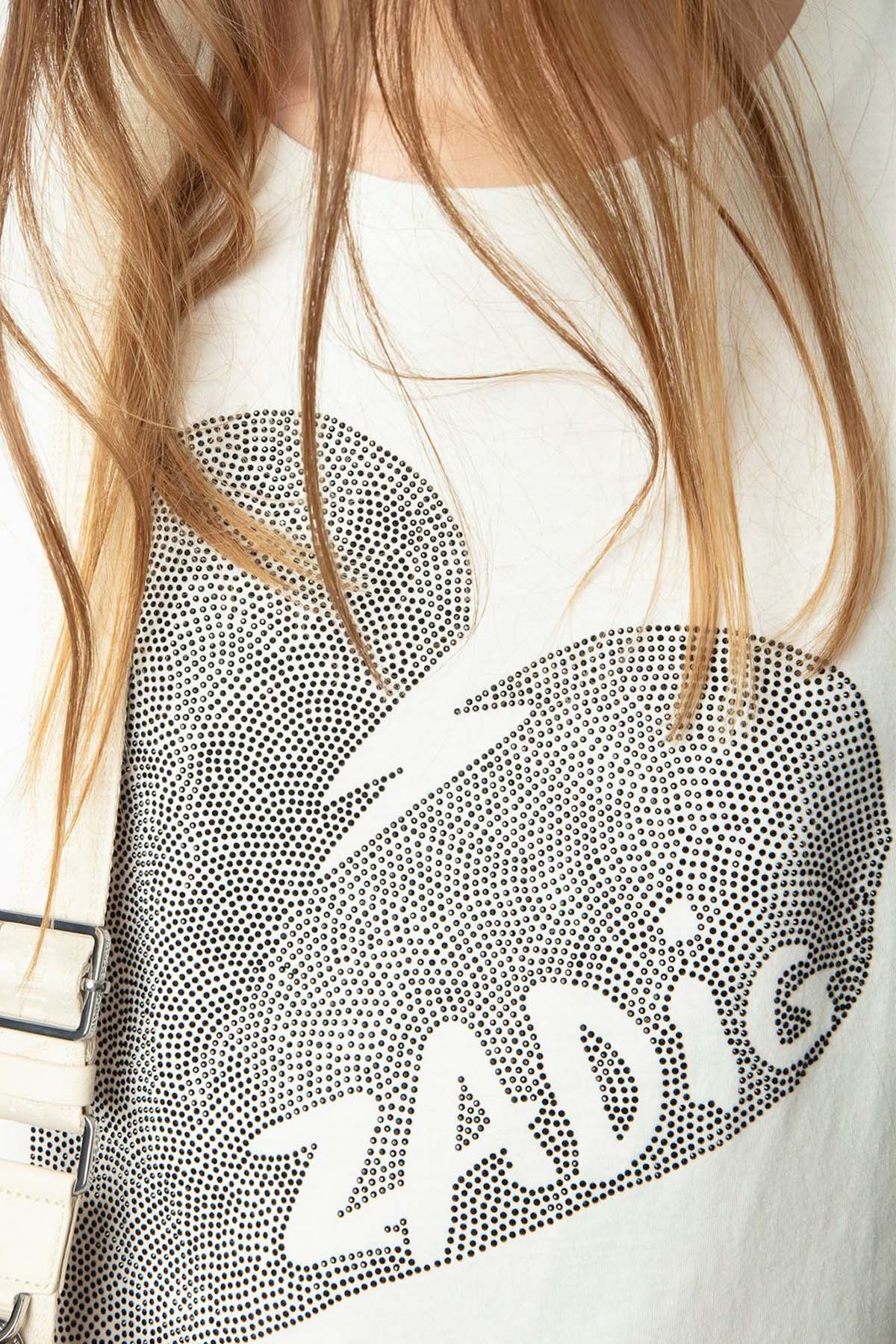 Zadig & Voltaire Regular Fit Parlak Taşlı Kalp Logolu T-shirt