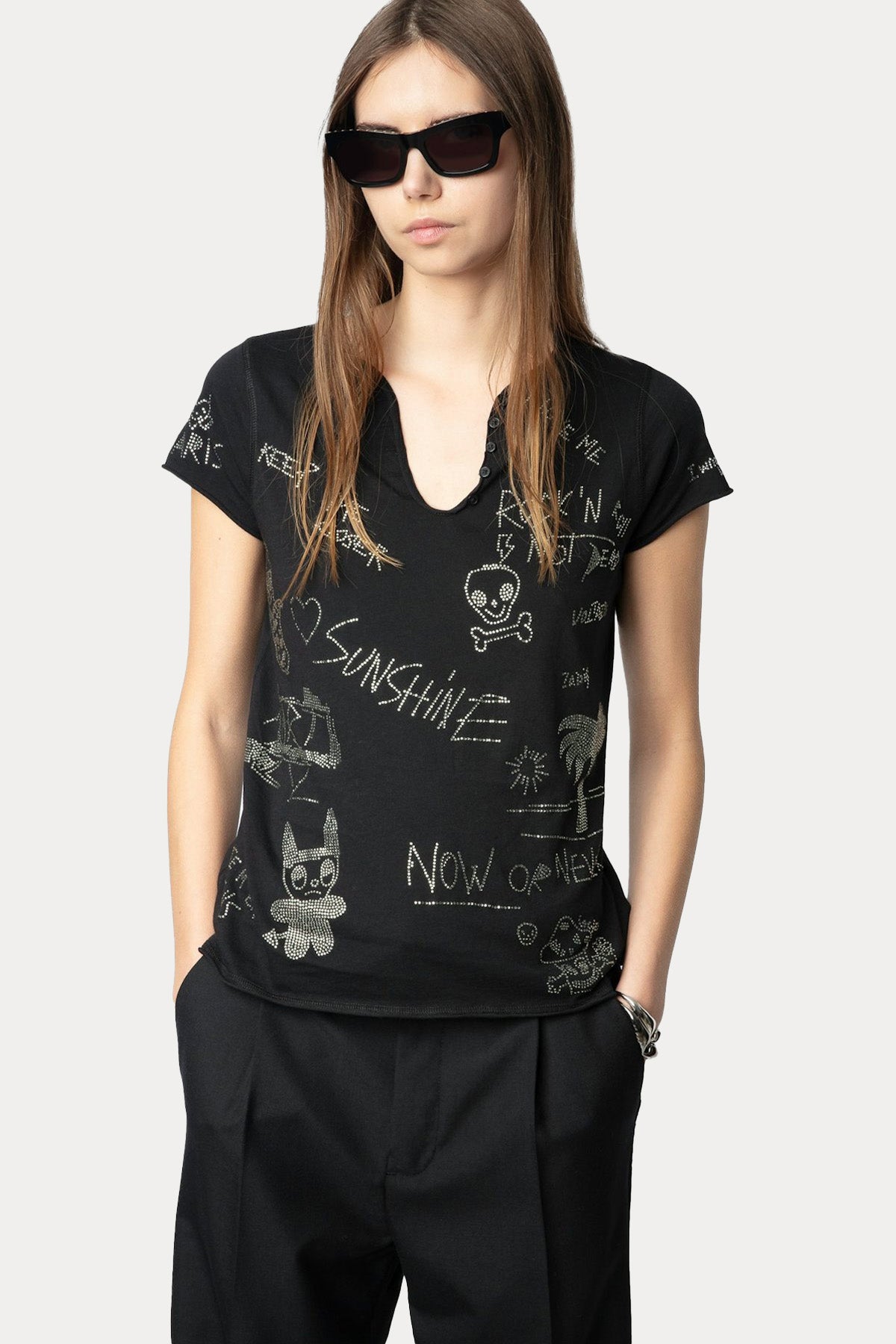 Zadig & Voltaire Parlak Taşlı Logo Desenli T-shirt