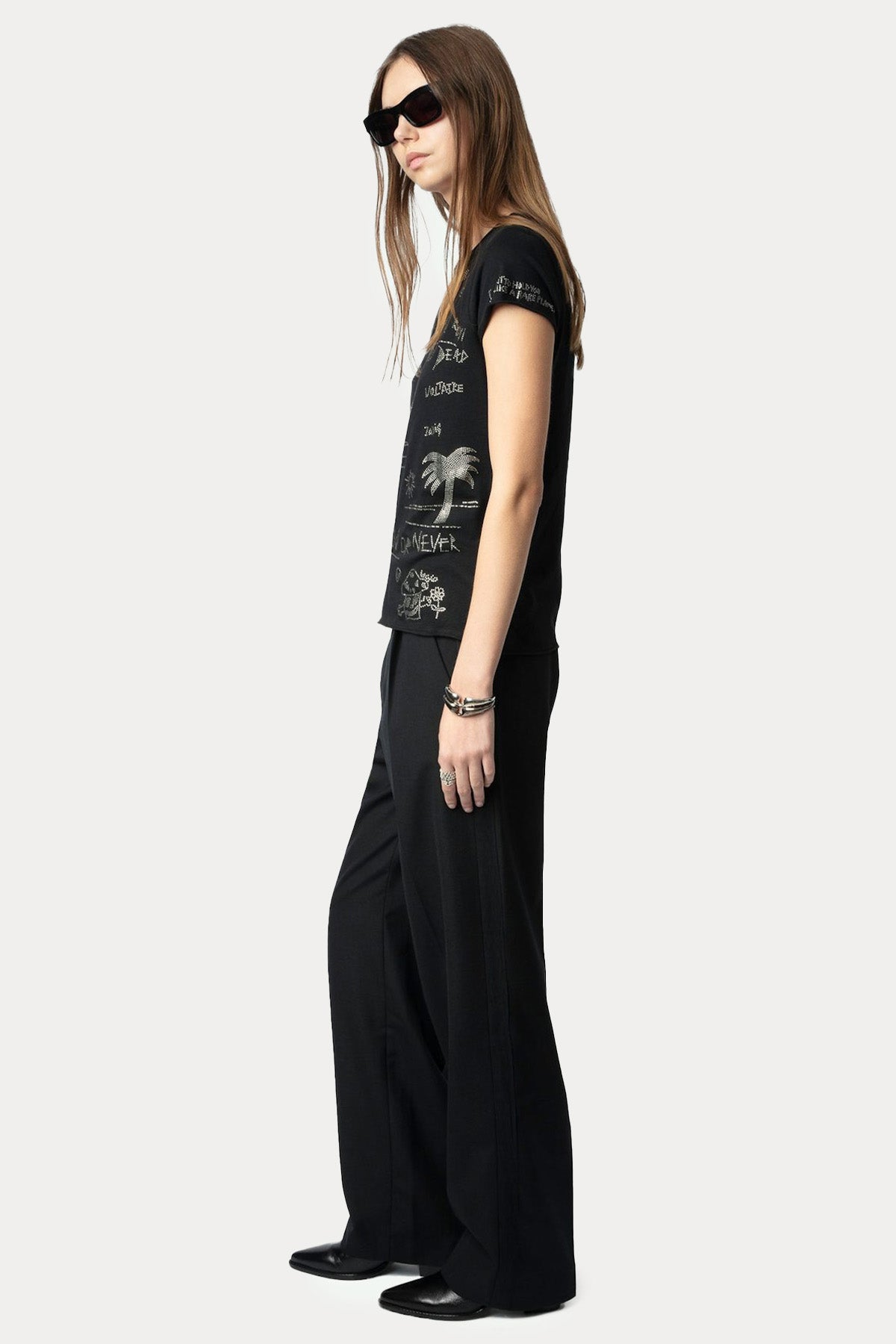 Zadig & Voltaire Parlak Taşlı Logo Desenli T-shirt