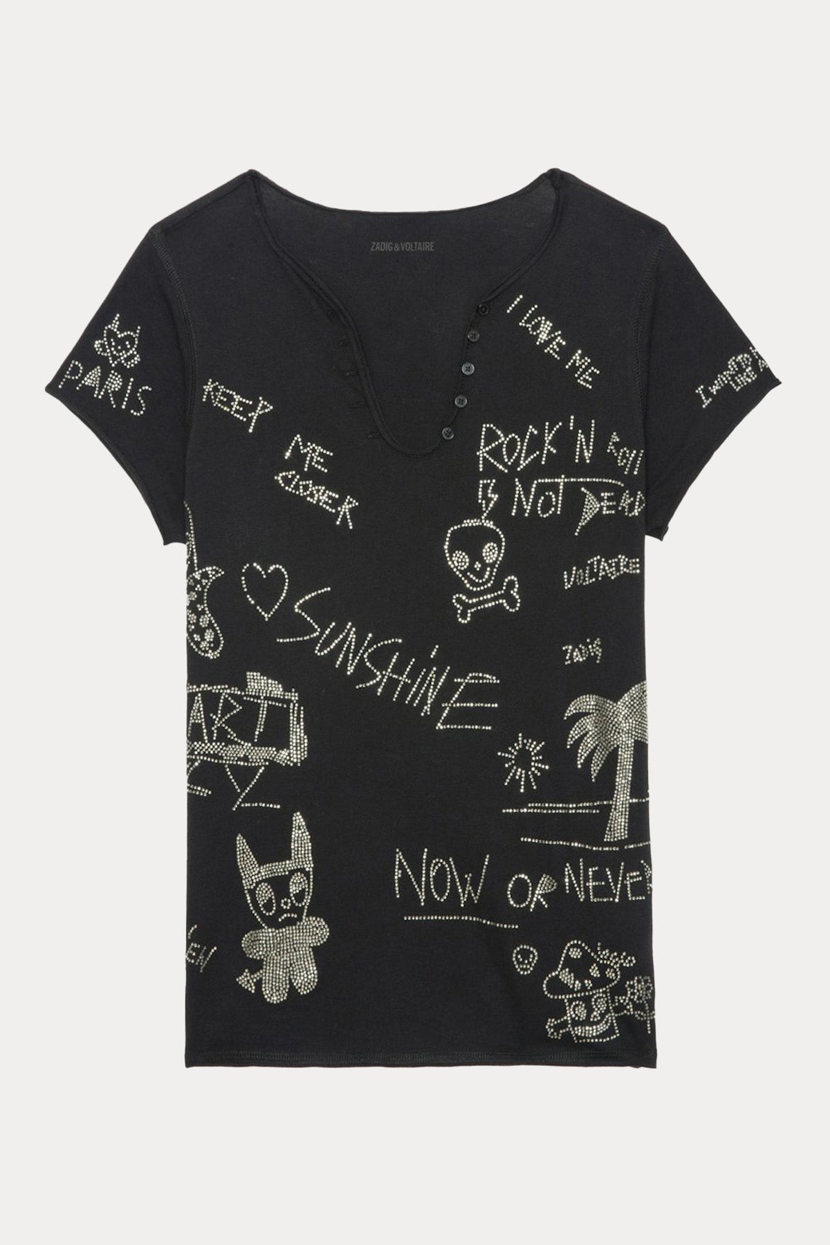 Zadig & Voltaire Parlak Taşlı Logo Desenli T-shirt