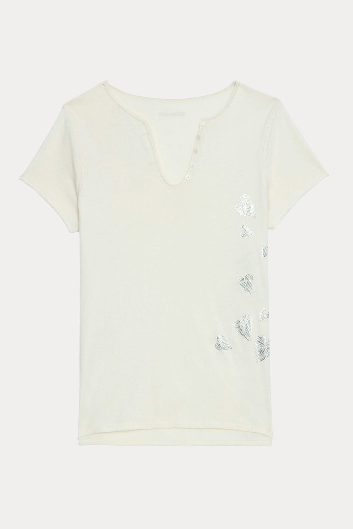 Zadig & Voltaire Düğmeli V Yaka Parlak Taş Aksesuarlı T-shirt
