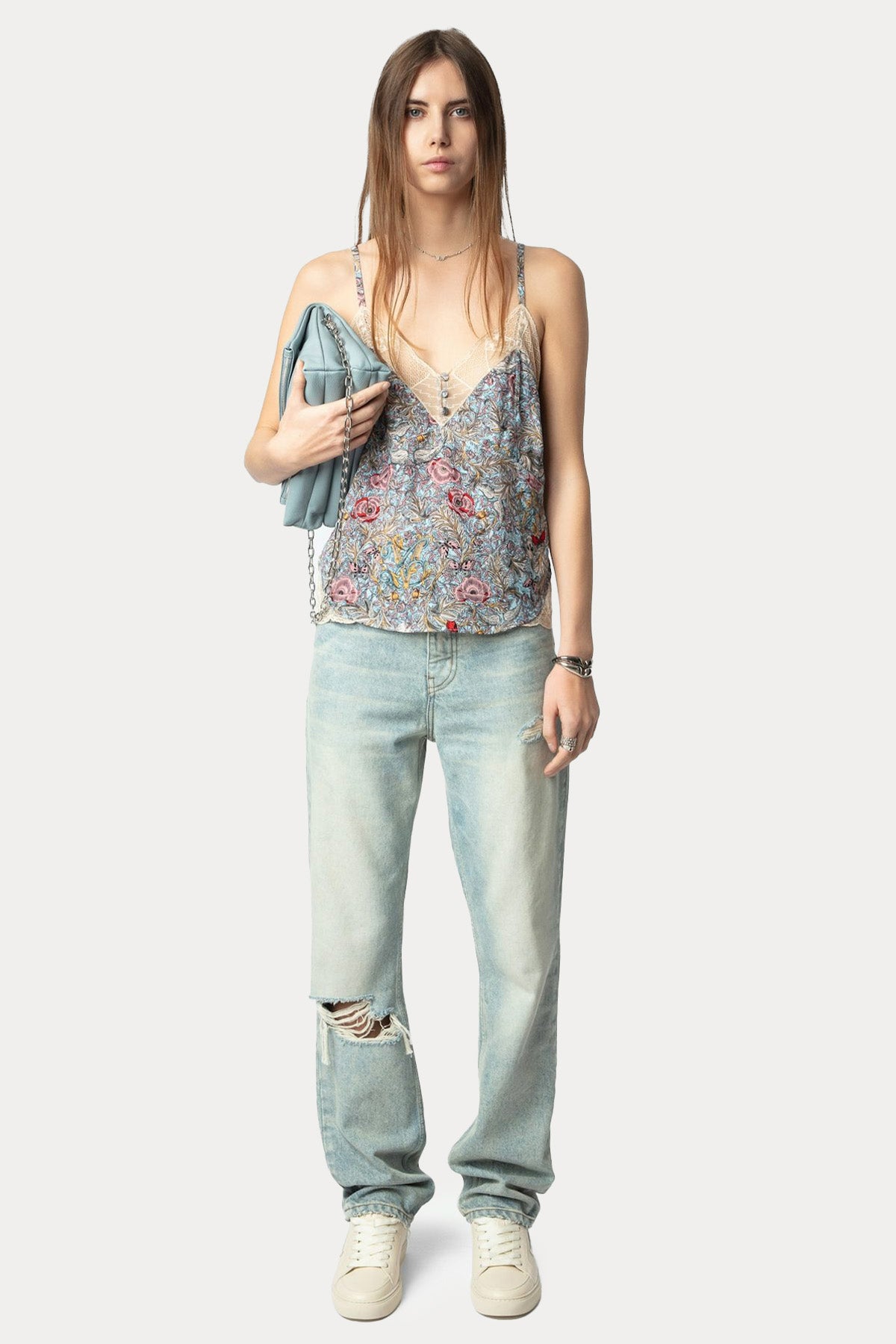 Zadig & Voltaire Desenli Dantel Nakış Askılı Bluz