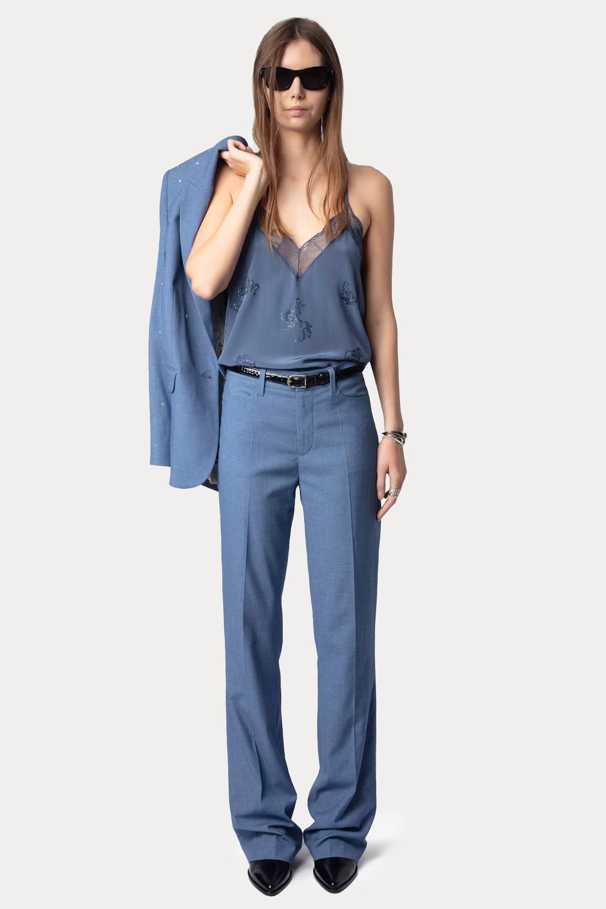 Zadig & Voltaire Parlak Taş Aksesuarlı Dantel Nakış Askılı Bluz