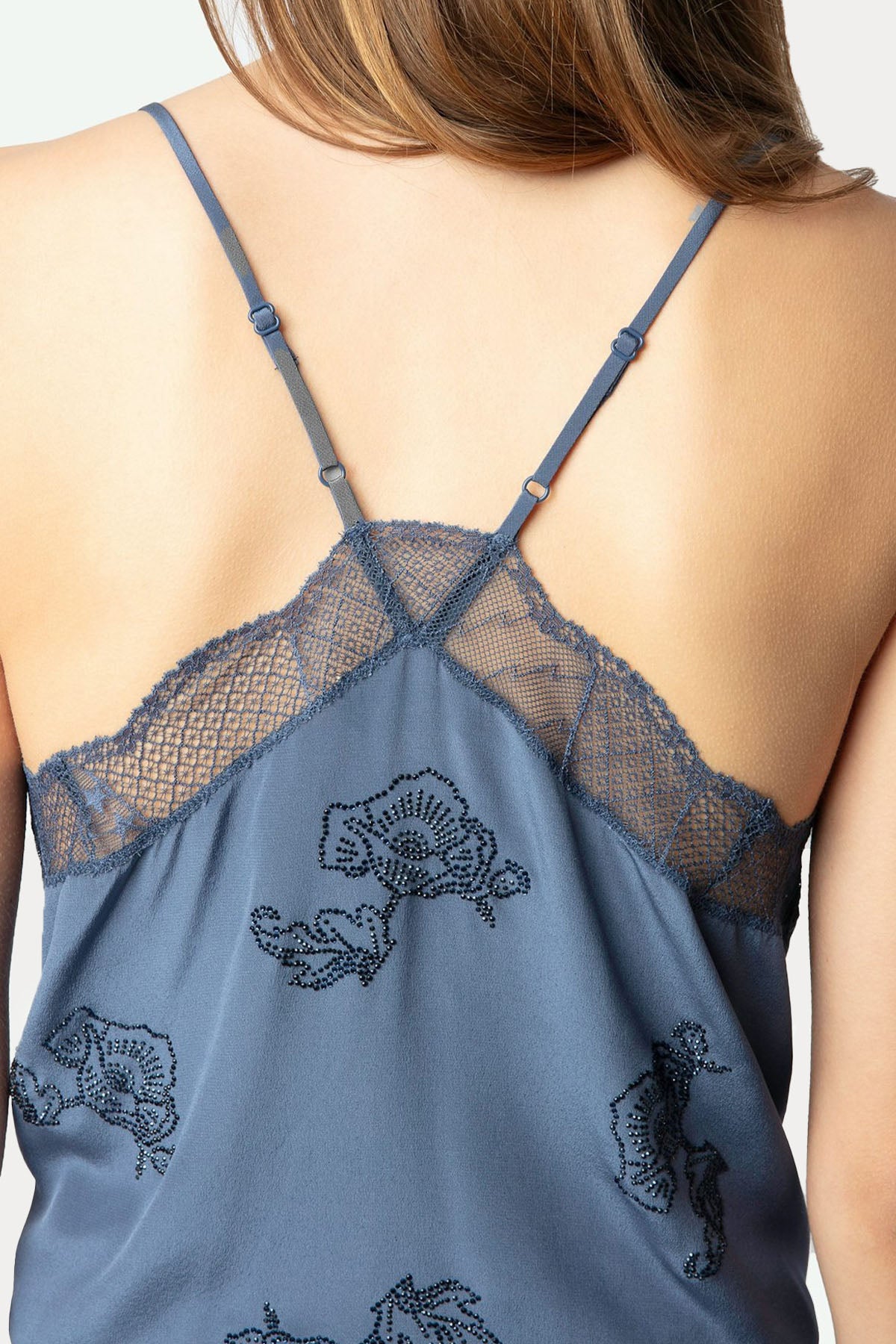 Zadig & Voltaire Parlak Taş Aksesuarlı Dantel Nakış Askılı Bluz