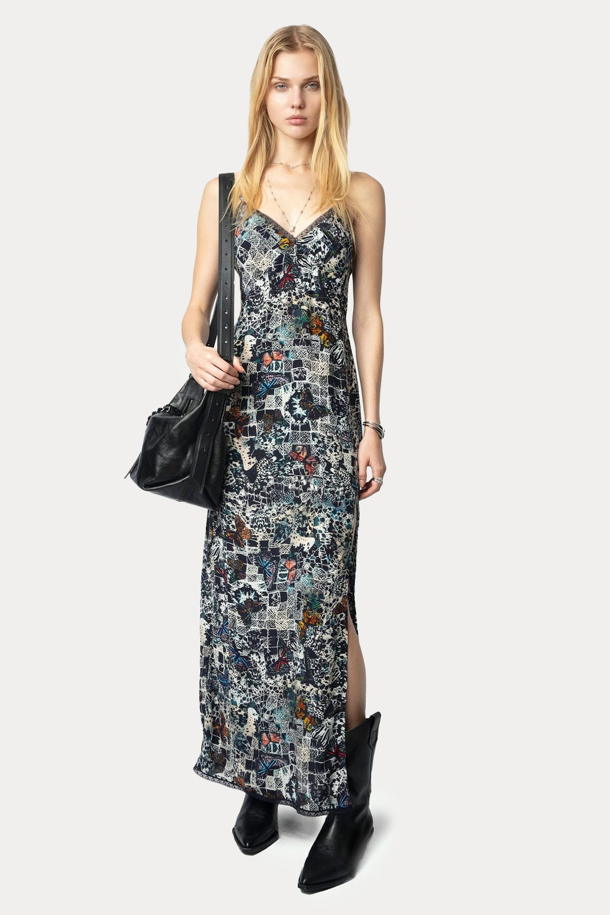 Zadig & Voltaire Desenli V Yaka Askılı Maxi Elbise