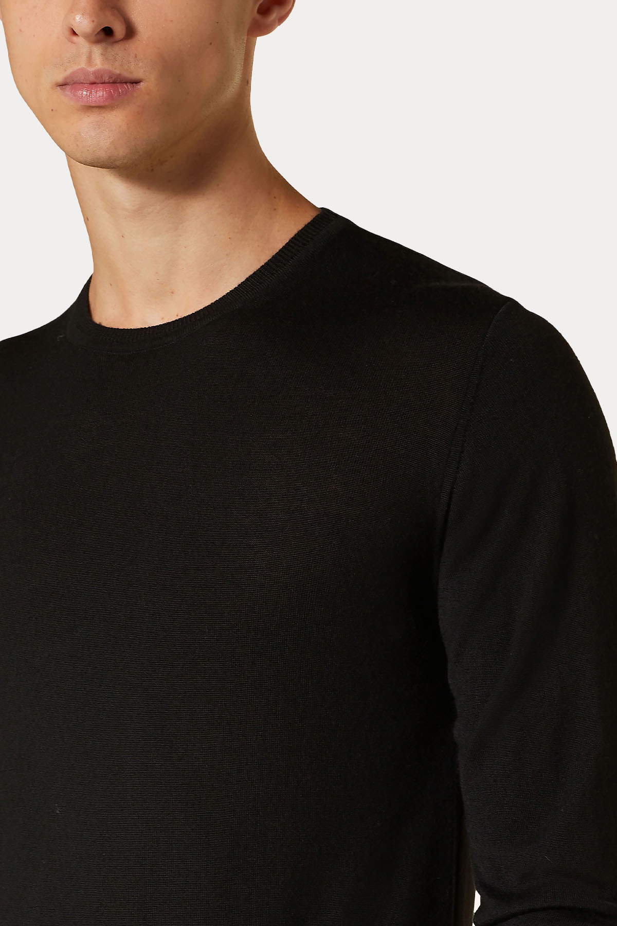 Manifattura Yuvarlak Yaka İnce Örgü Yün Triko