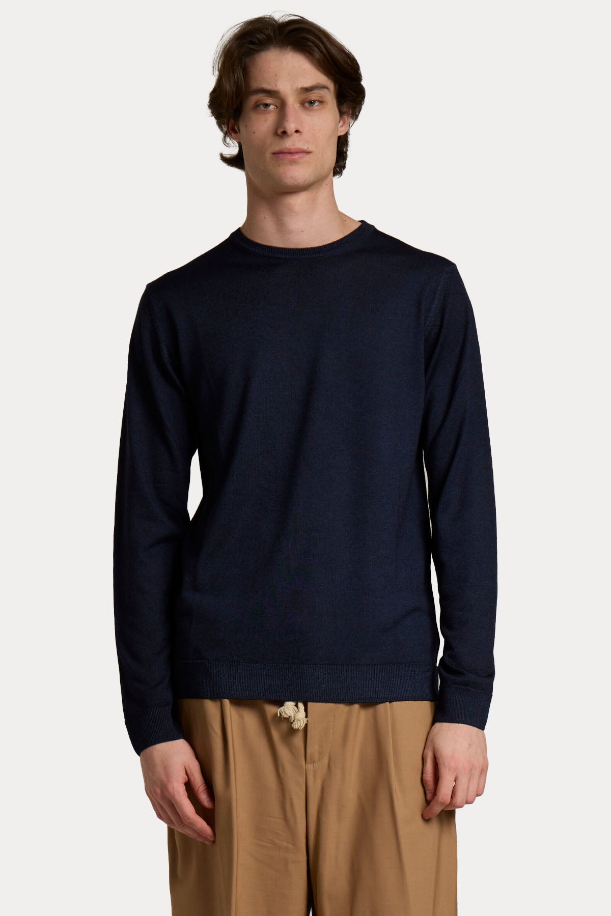 Manifattura Yuvarlak Yaka İnce Örgü Yün Triko