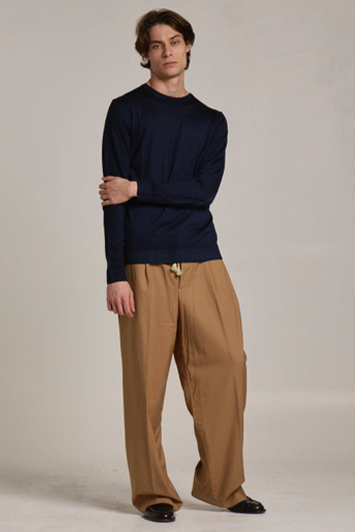 Manifattura Yuvarlak Yaka İnce Örgü Yün Triko