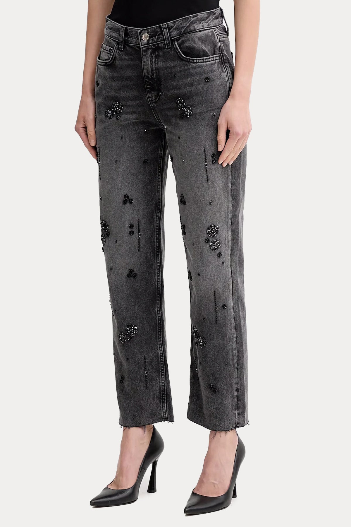 Liu Jo Mom Fit Yüksek Bel Parlak Taş Aksesuarlı Jeans