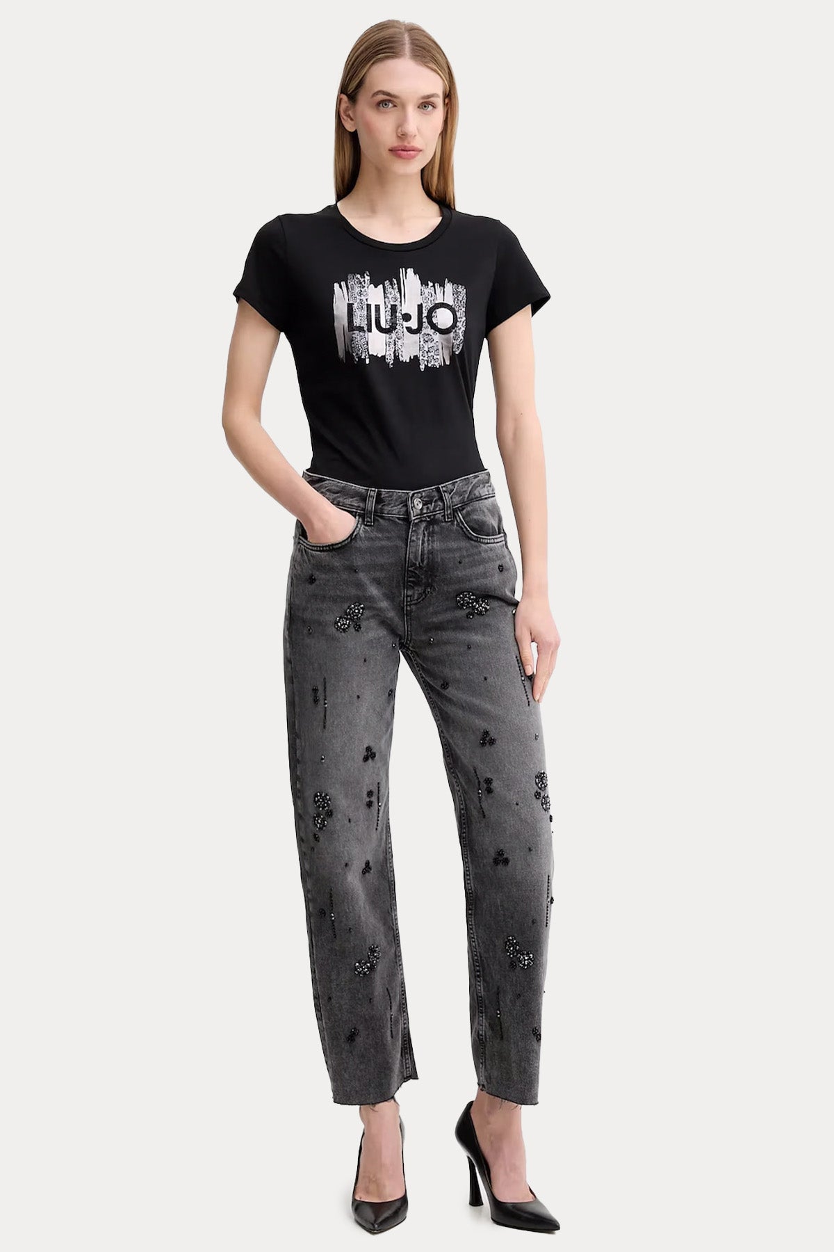 Liu Jo Mom Fit Yüksek Bel Parlak Taş Aksesuarlı Jeans