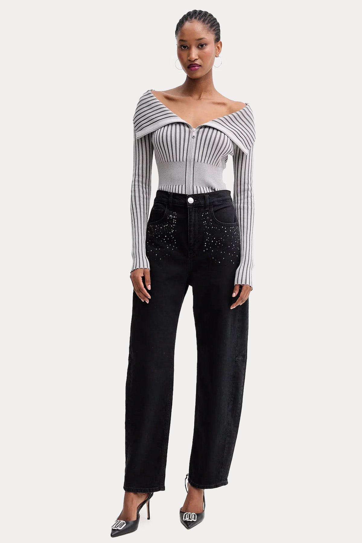 Liu Jo Mom Fit Yüksek Bel Parlak Taş Aksesuarlı Jeans