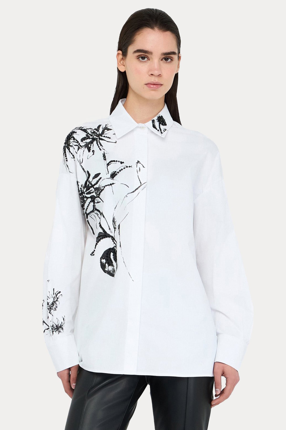 Liu Jo Relaxed Fit Parlak Taş Aksesuarlı Poplin Gömlek