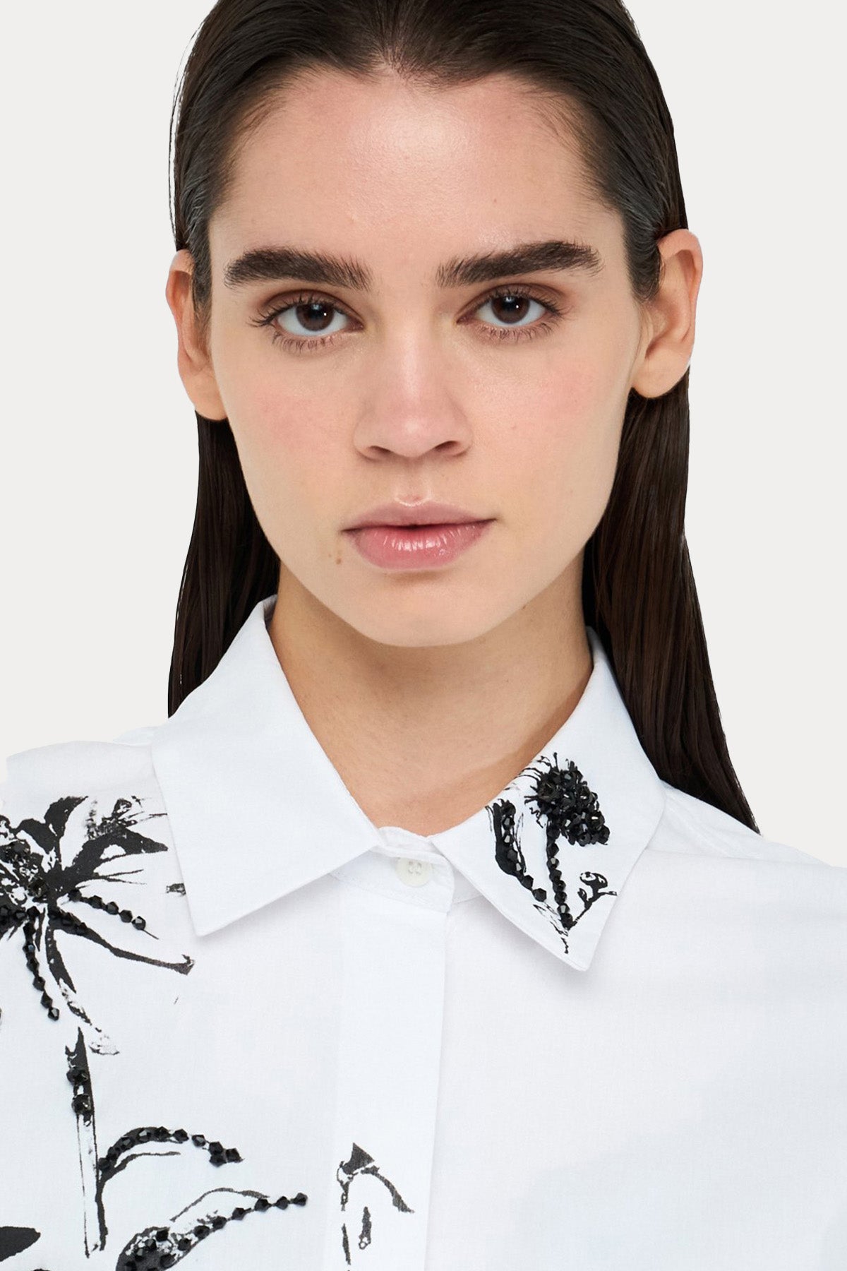 Liu Jo Relaxed Fit Parlak Taş Aksesuarlı Poplin Gömlek