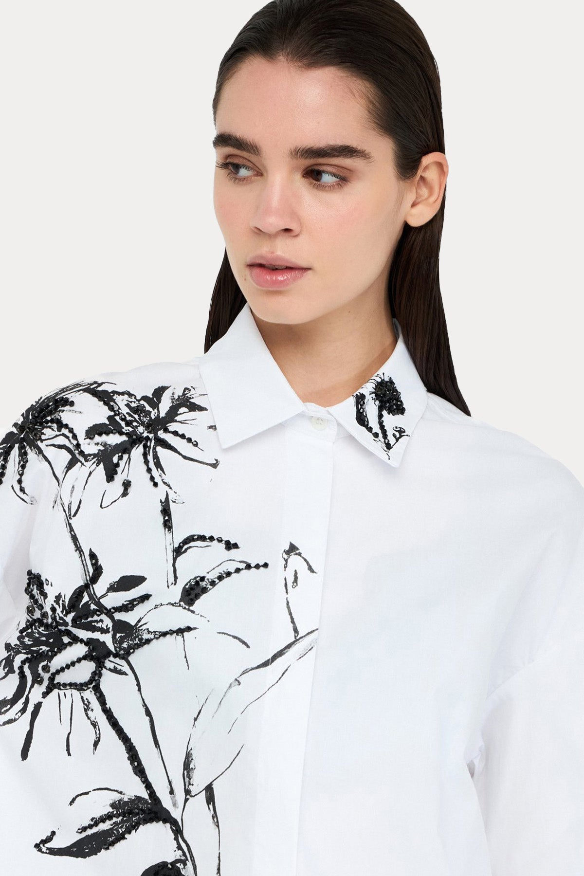 Liu Jo Relaxed Fit Parlak Taş Aksesuarlı Poplin Gömlek