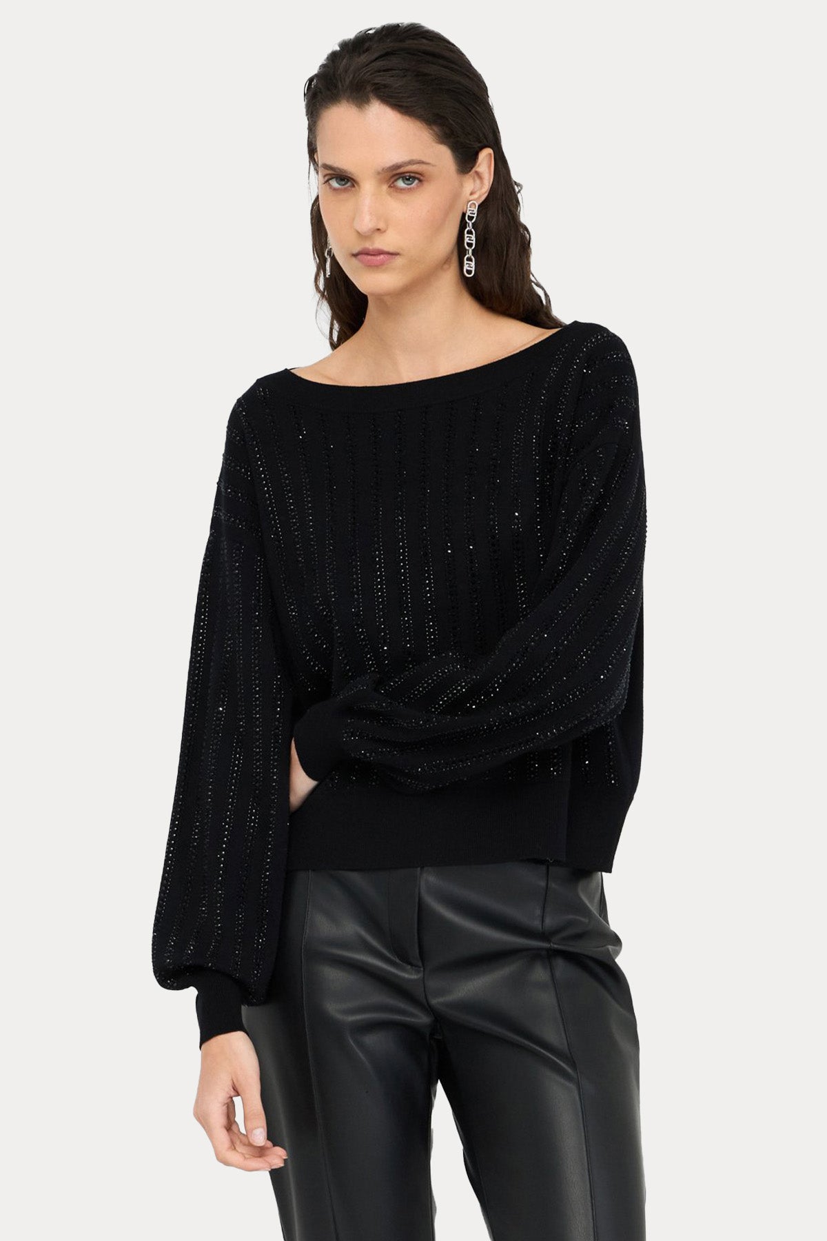 Liu Jo Kayık Yaka Parlak Taş Aksesuarlı Örgü Triko