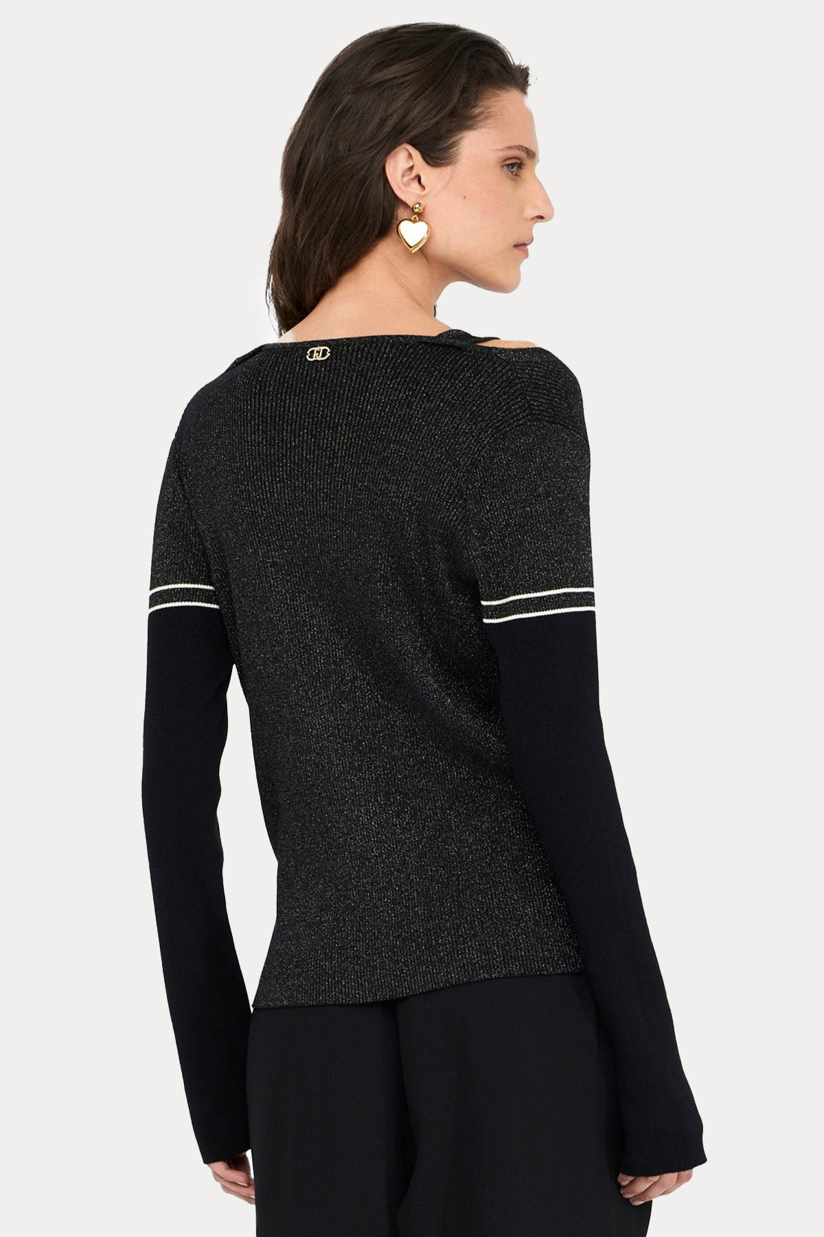 Liu Jo V Yaka Şerit Detaylı İnce Örgü Triko Ceket