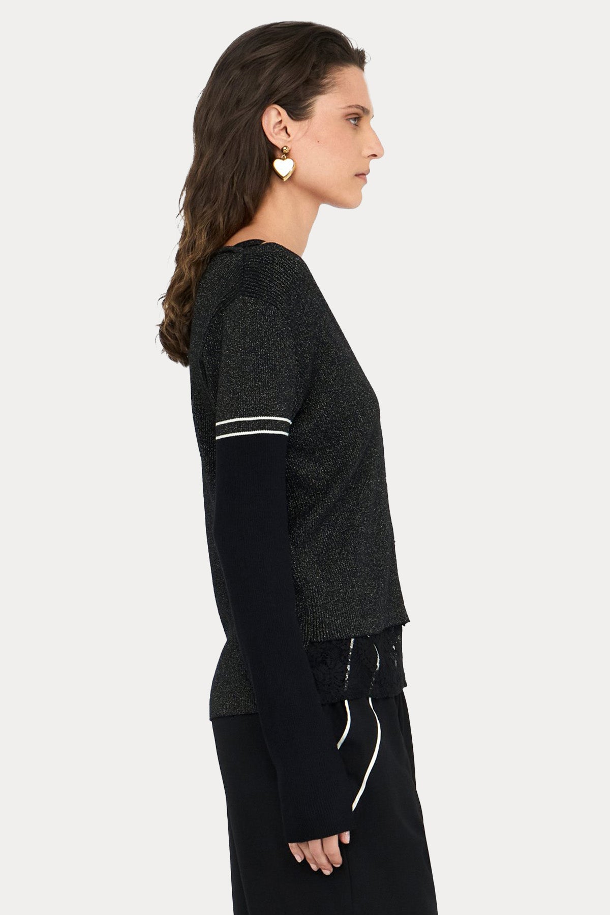 Liu Jo V Yaka Şerit Detaylı İnce Örgü Triko Ceket