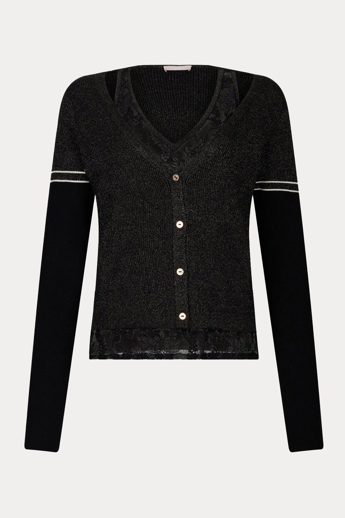 Liu Jo V Yaka Şerit Detaylı İnce Örgü Triko Ceket