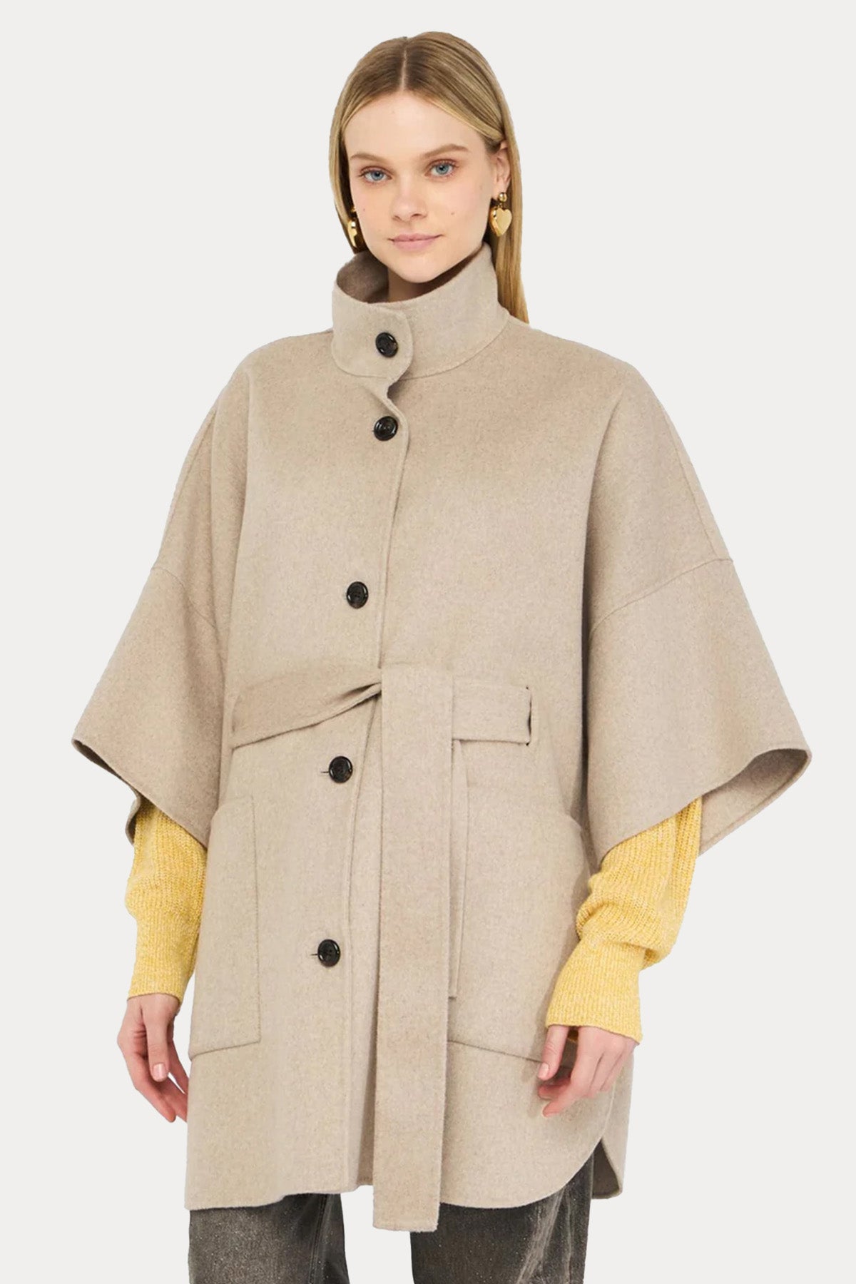 Liu Jo Dik Yaka Kemerli Yün Manto