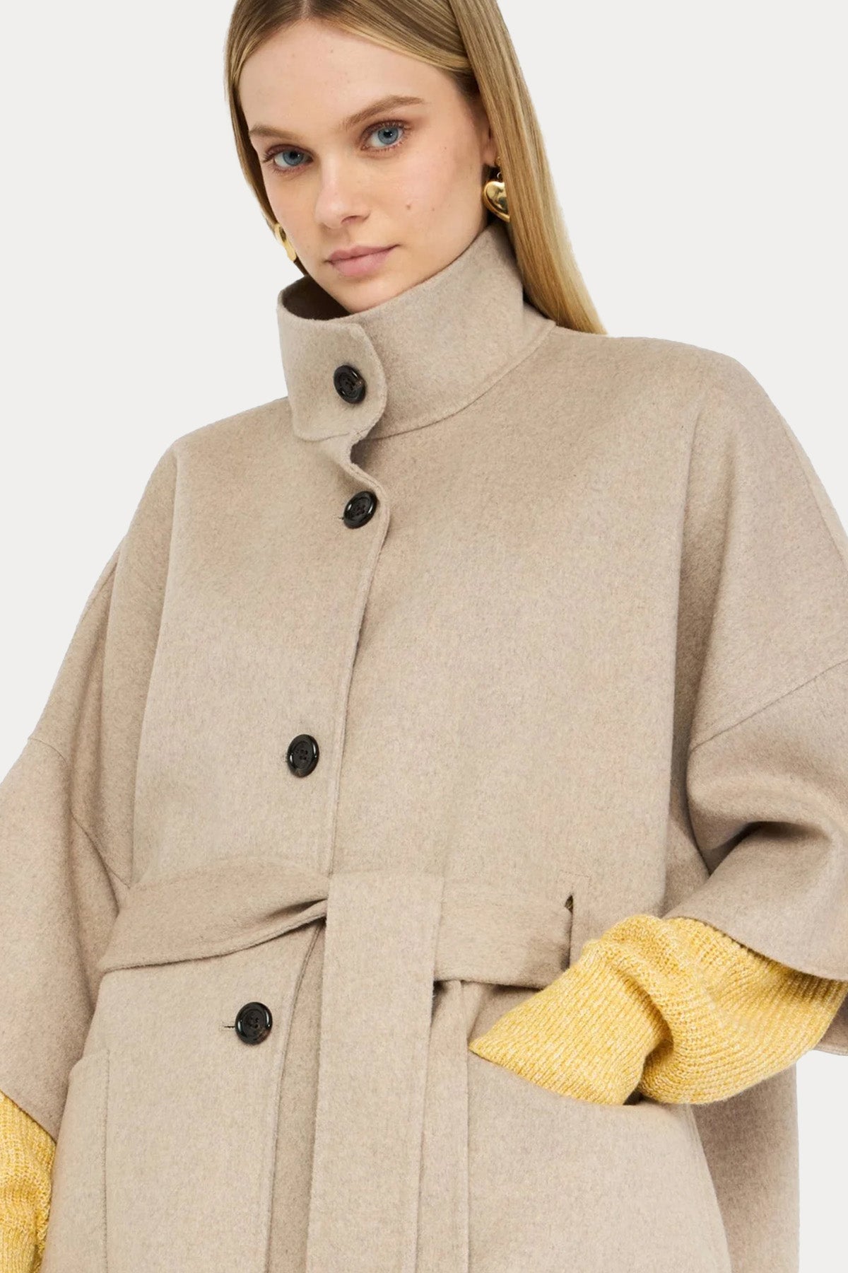 Liu Jo Dik Yaka Kemerli Yün Manto