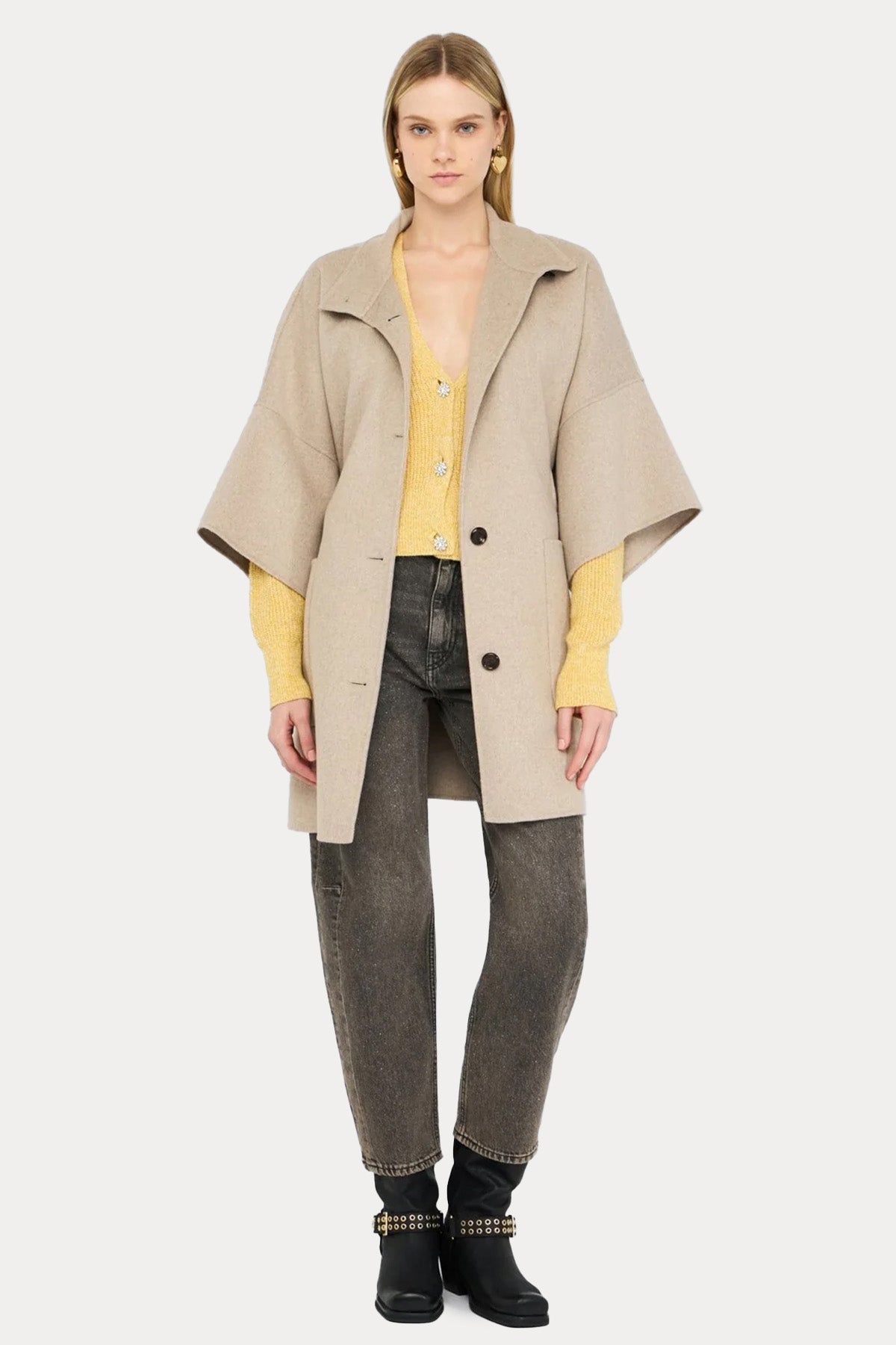 Liu Jo Dik Yaka Kemerli Yün Manto