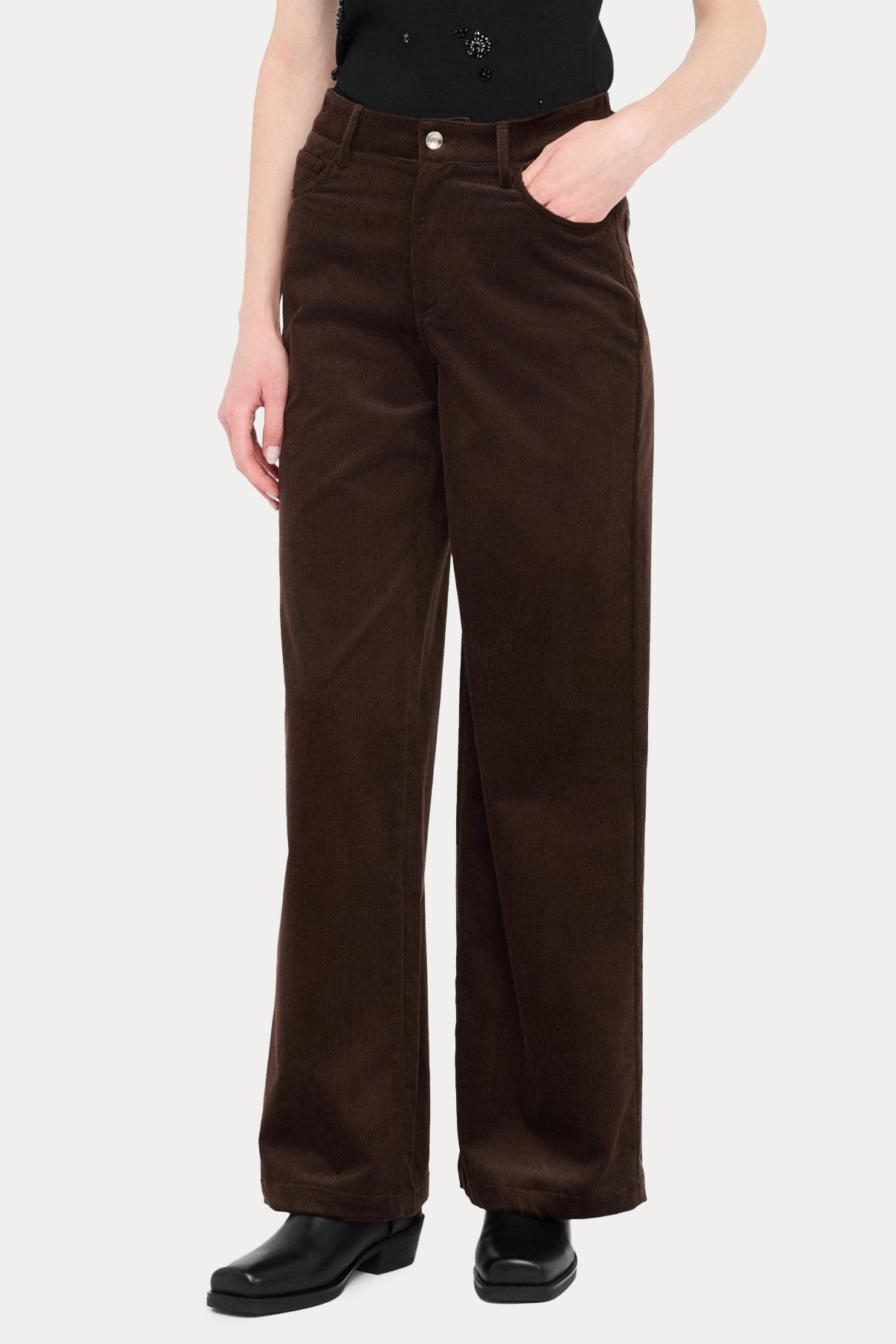 Liu Jo Relaxed Fit Yüksek Bel Fitilli Kadife Pantolon-Pantolon-Libas