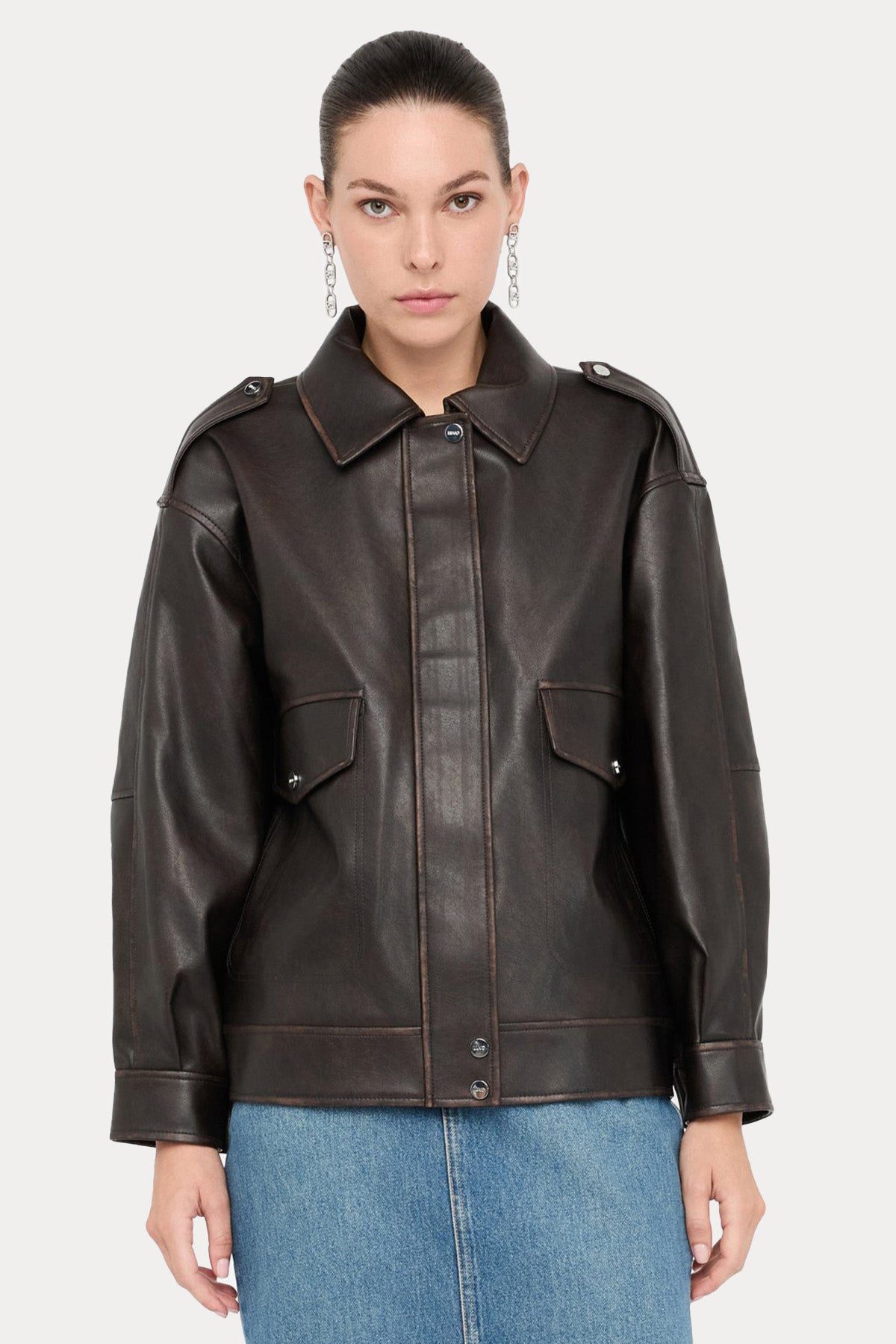 Liu Jo Relaxed Fit Deri Ceket