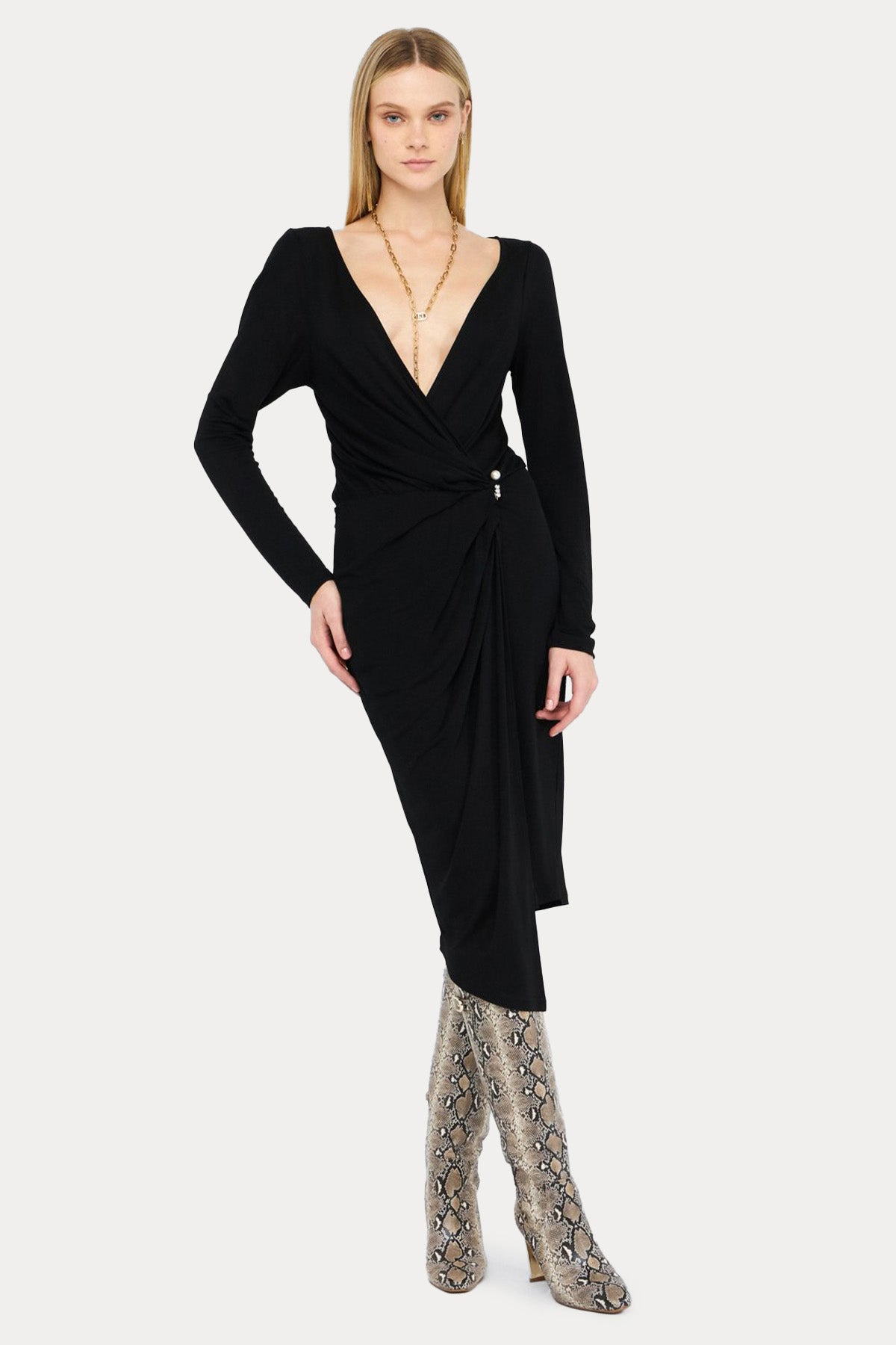 Liu Jo Derin V Yaka Kruvaze Midi Elbise