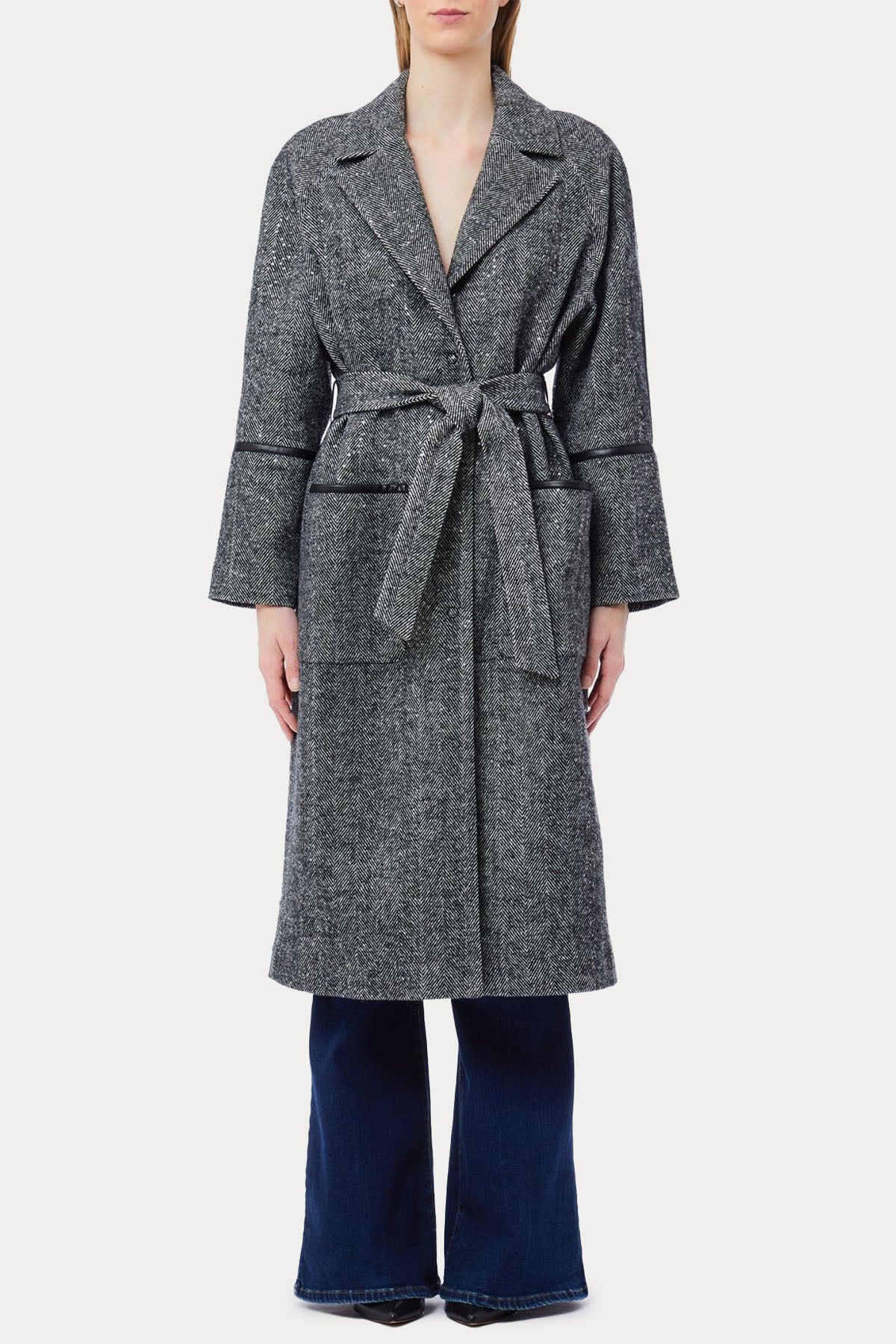 Liu Jo Deri Detaylı Kemerli Maxi Kaban