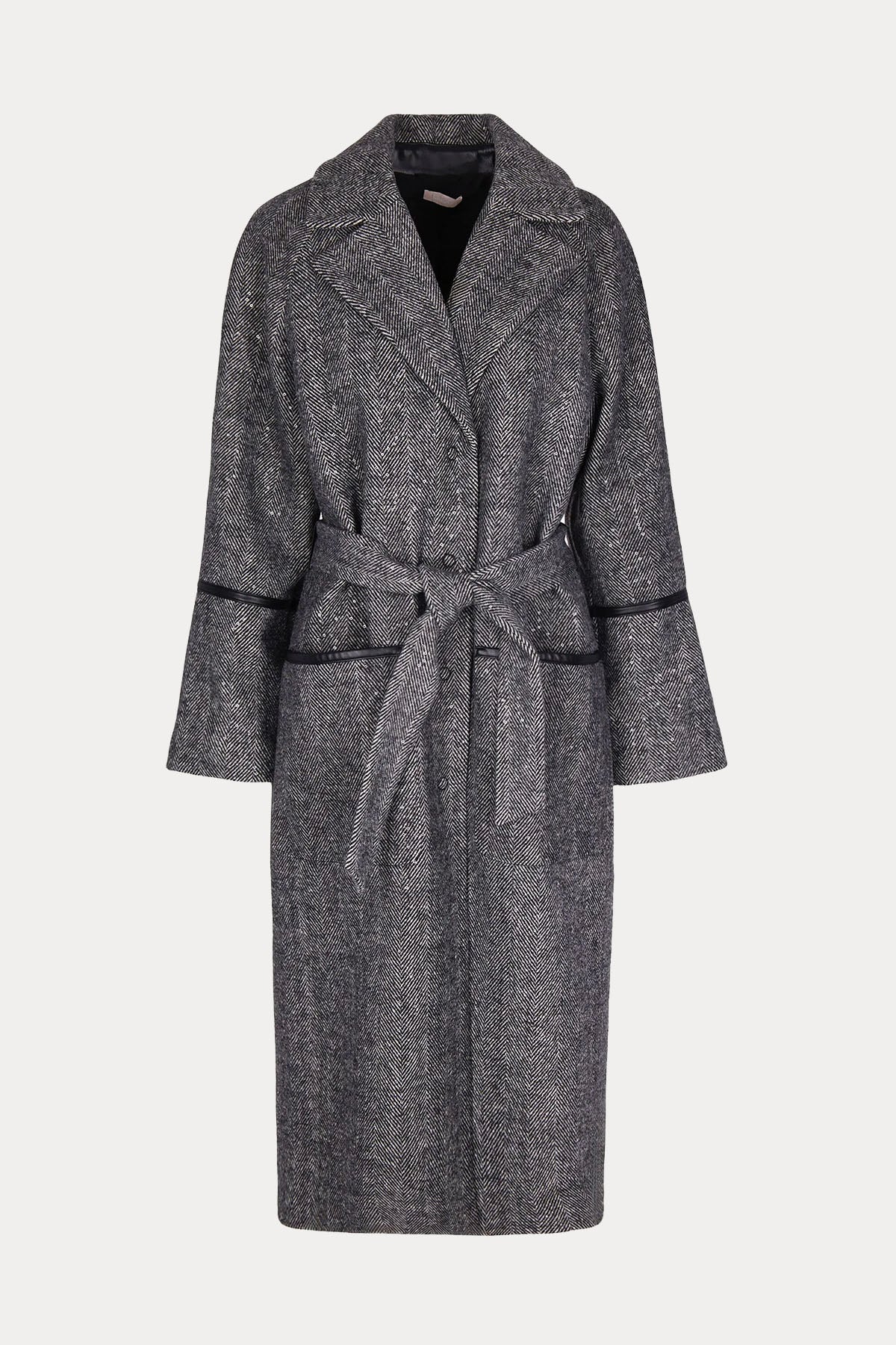 Liu Jo Deri Detaylı Kemerli Maxi Kaban