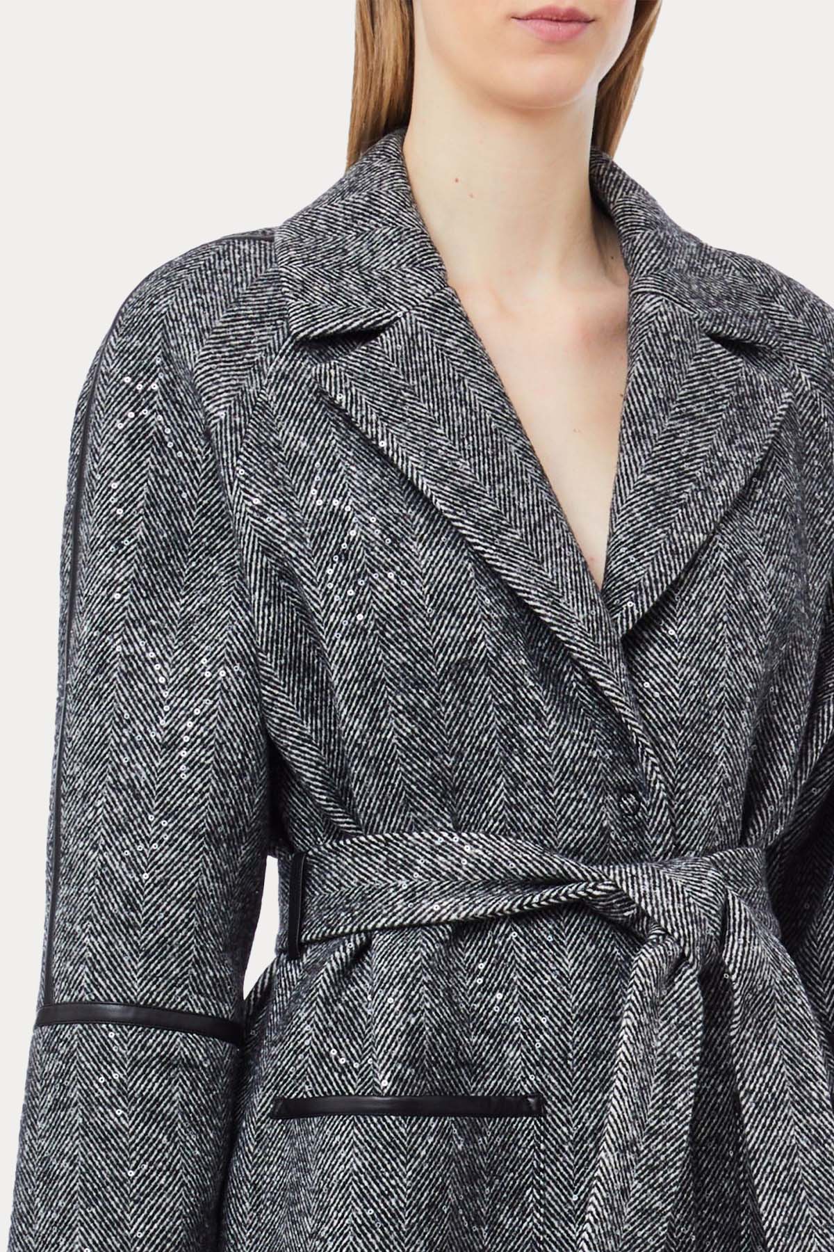 Liu Jo Deri Detaylı Kemerli Maxi Kaban