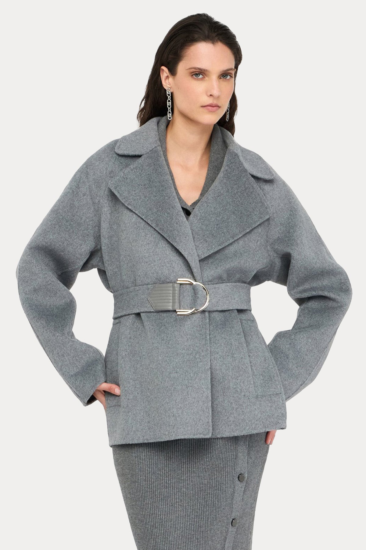 Liu Jo Kruvaze Kemerli Kısa Yün Kaban