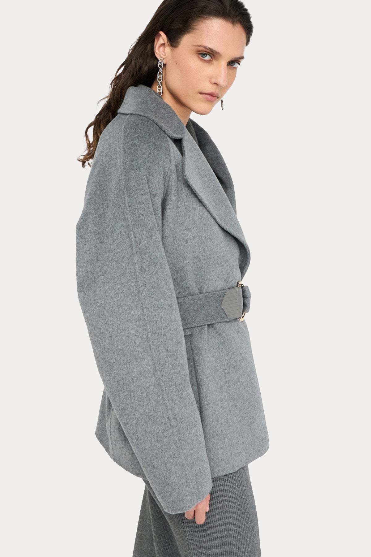 Liu Jo Kruvaze Kemerli Kısa Yün Kaban