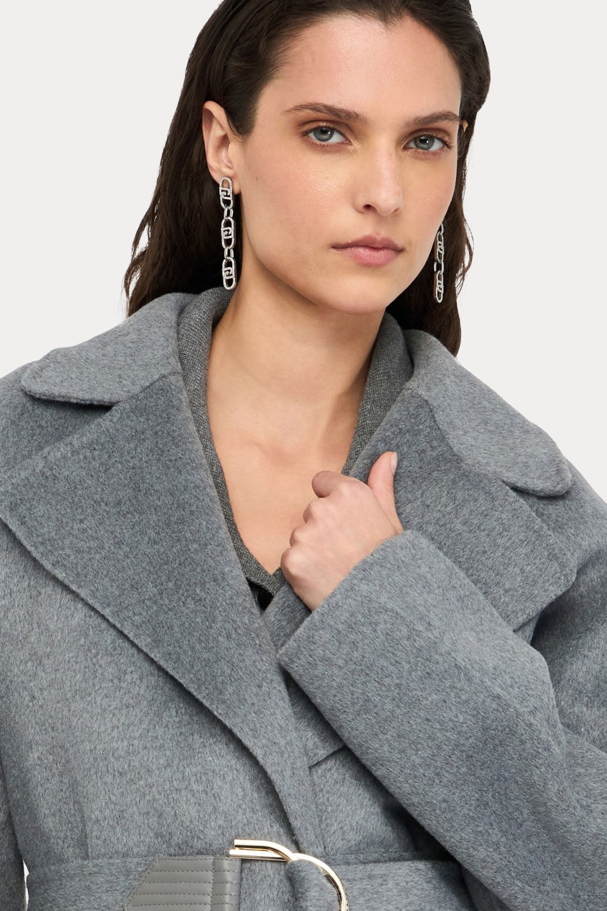 Liu Jo Kruvaze Kemerli Kısa Yün Kaban