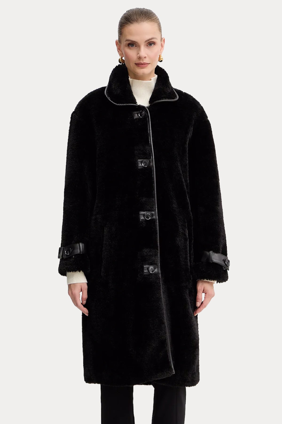 Liu Jo Comfort Fit Deri Detaylı Kürk Kaban