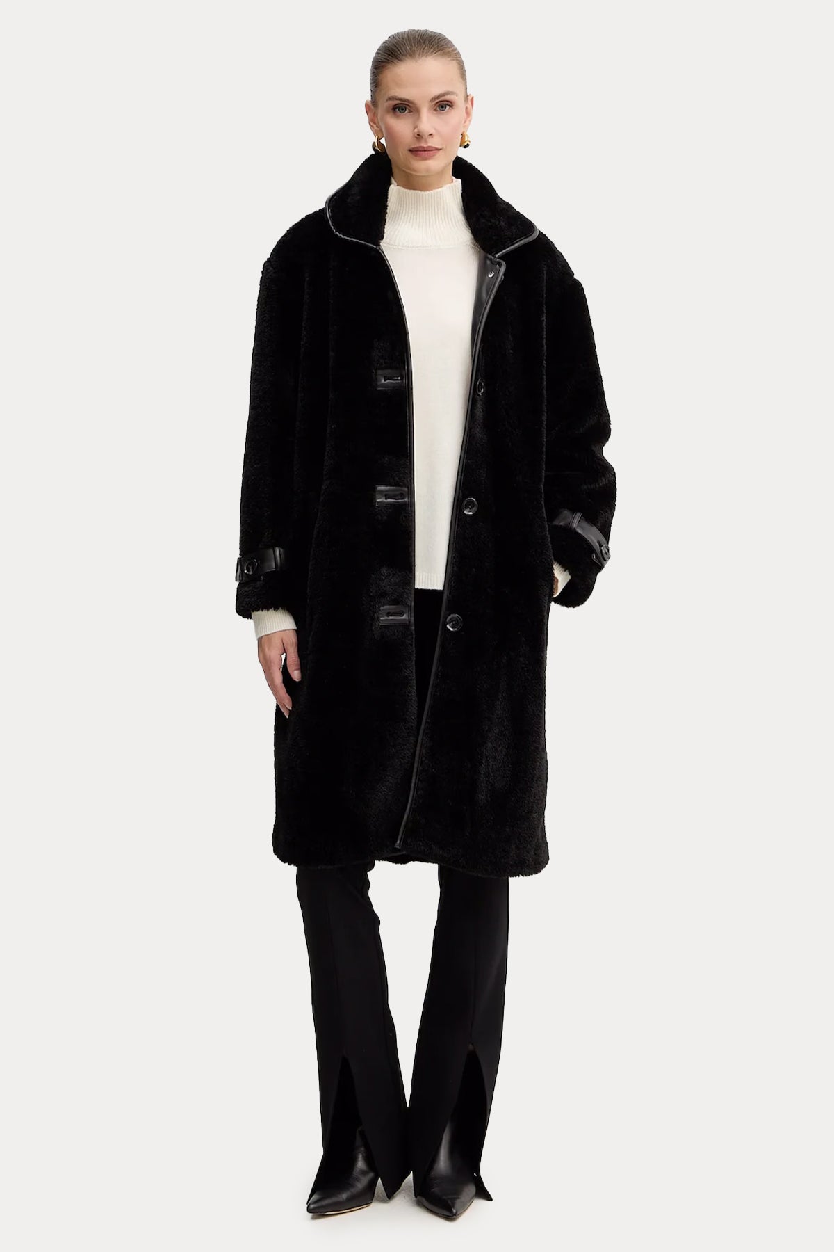 Liu Jo Comfort Fit Deri Detaylı Kürk Kaban