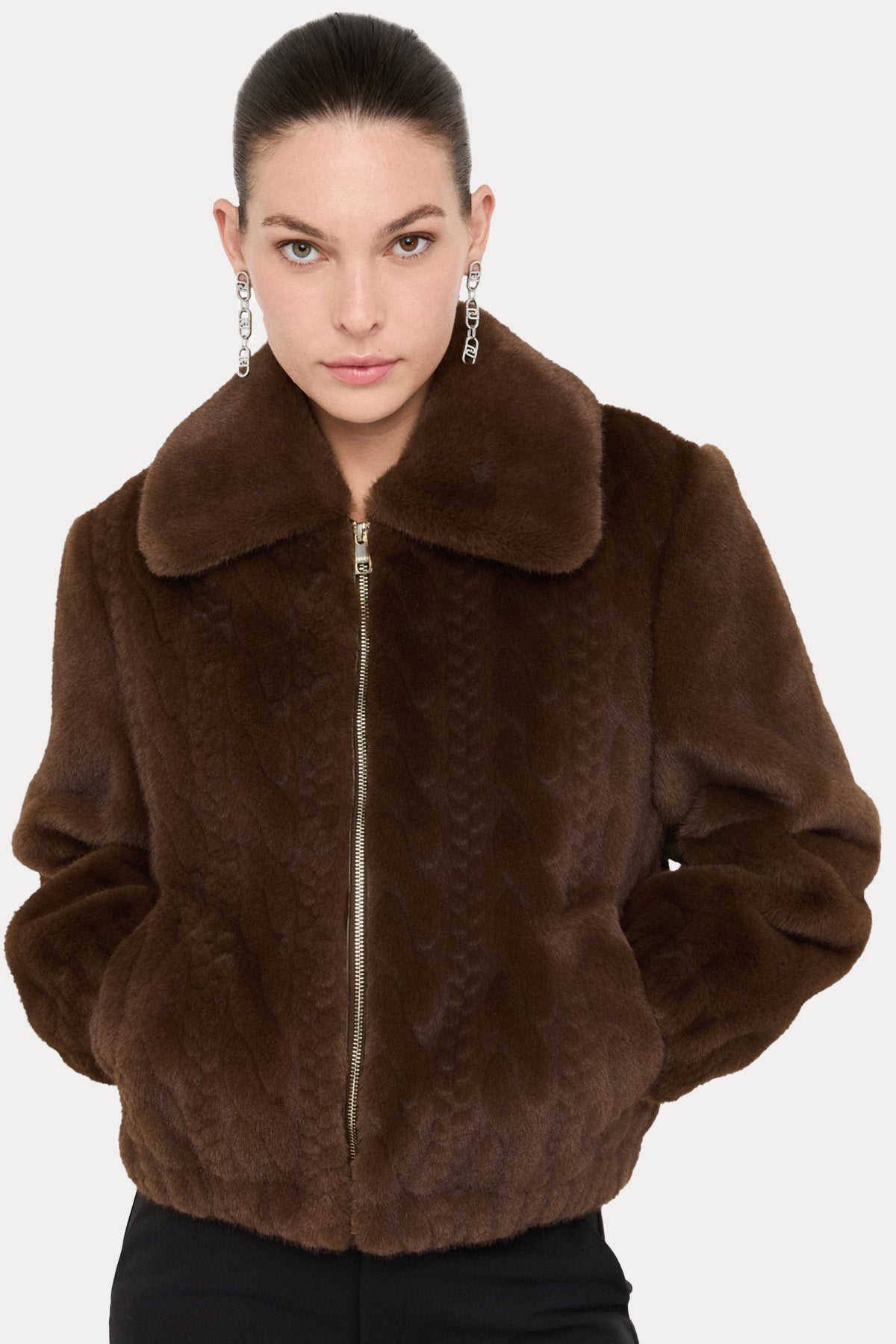 Liu Jo Comfort Fit Örgü Peluş Bomber Ceket