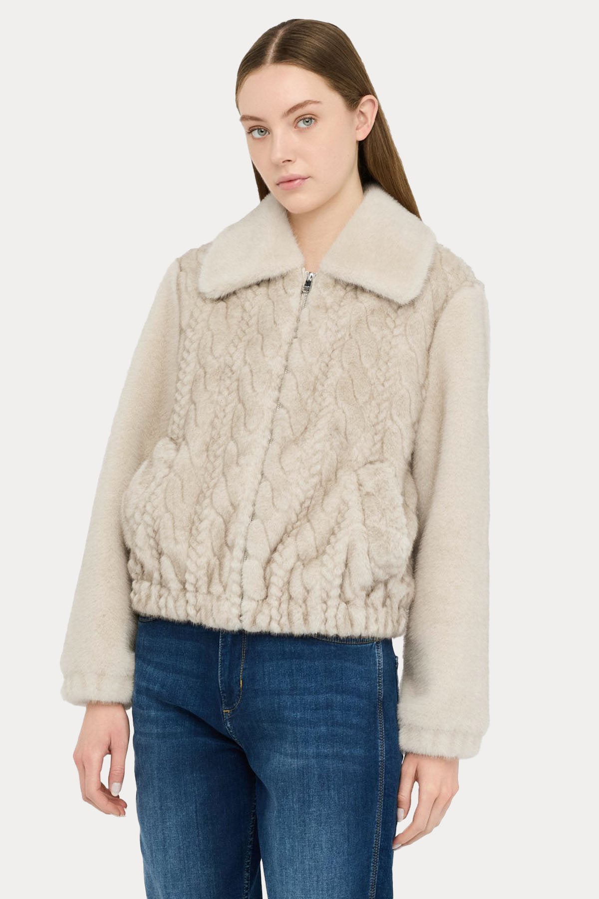 Liu Jo Comfort Fit Örgü Peluş Bomber Ceket