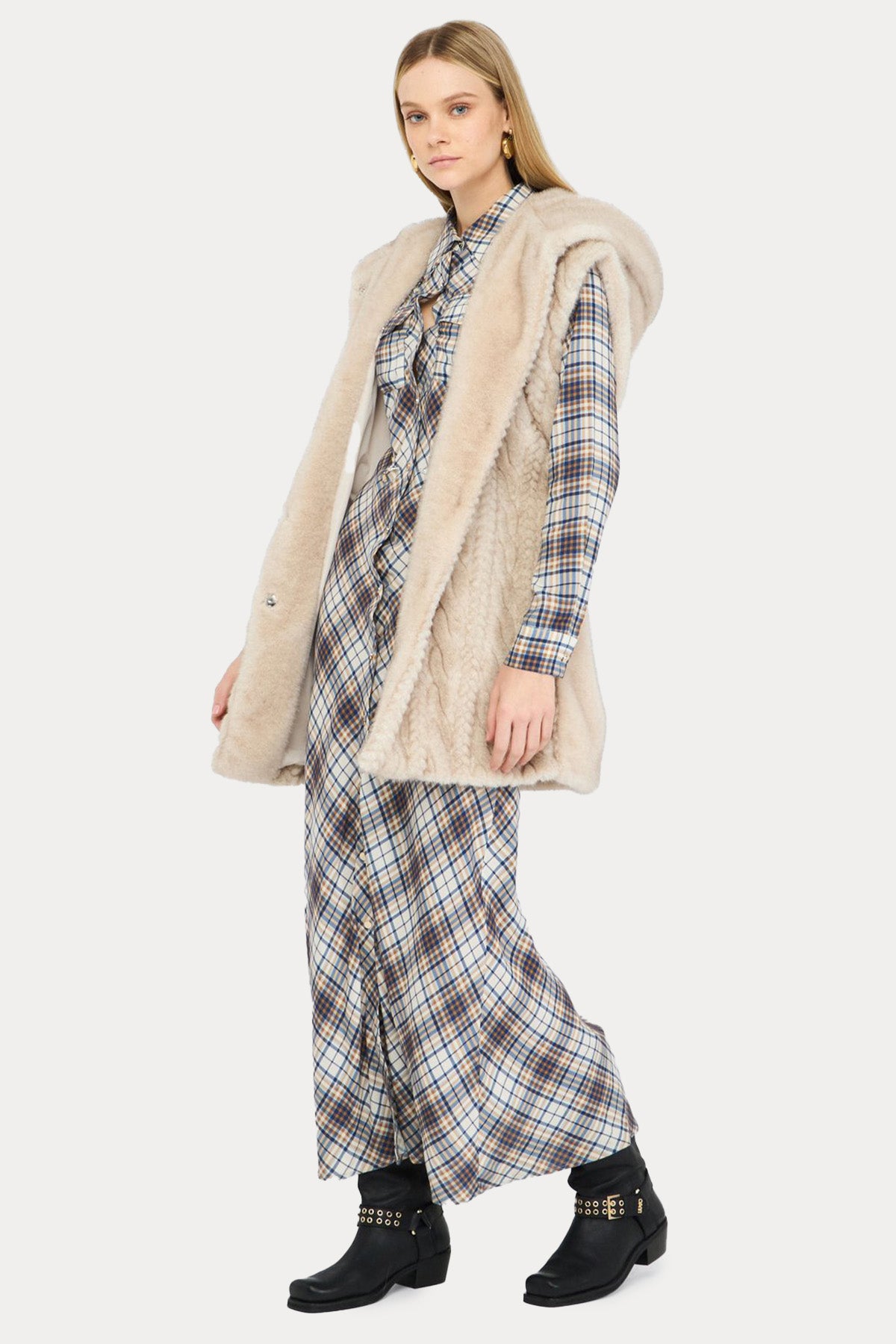 Liu Jo Regular Fit Kapüşonlu Örgü Peluş Yelek