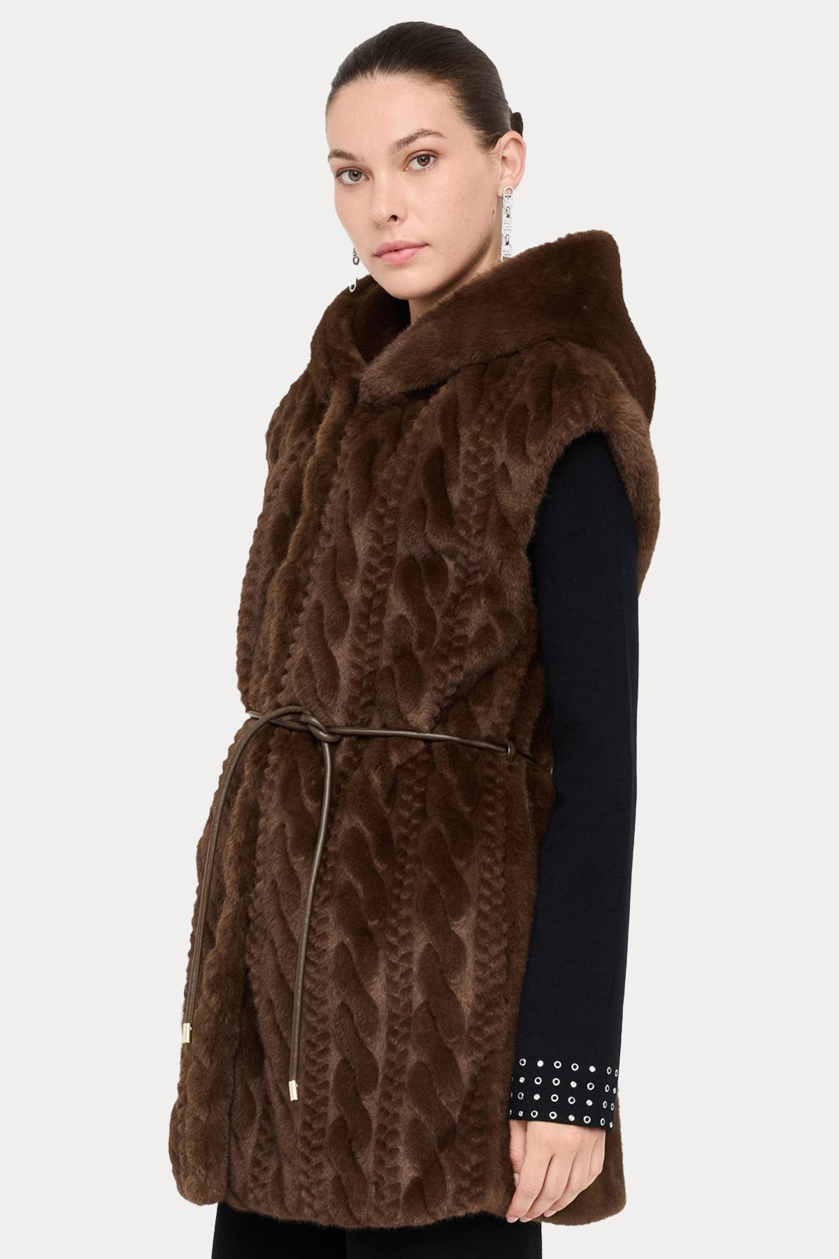 Liu Jo Regular Fit Kapüşonlu Örgü Peluş Yelek