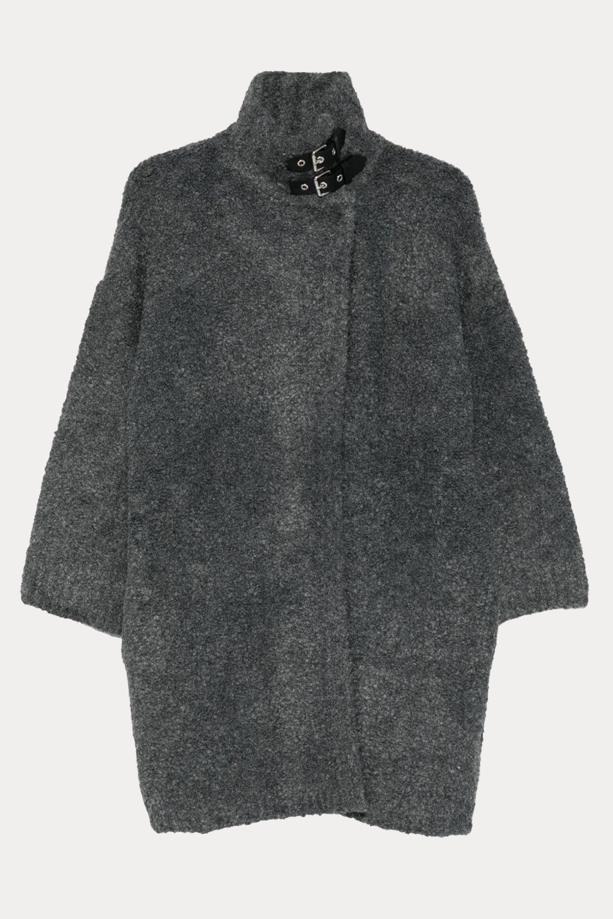 Liu Jo Relaxed Fit Dik Yakası Kemerli Yün Kaban