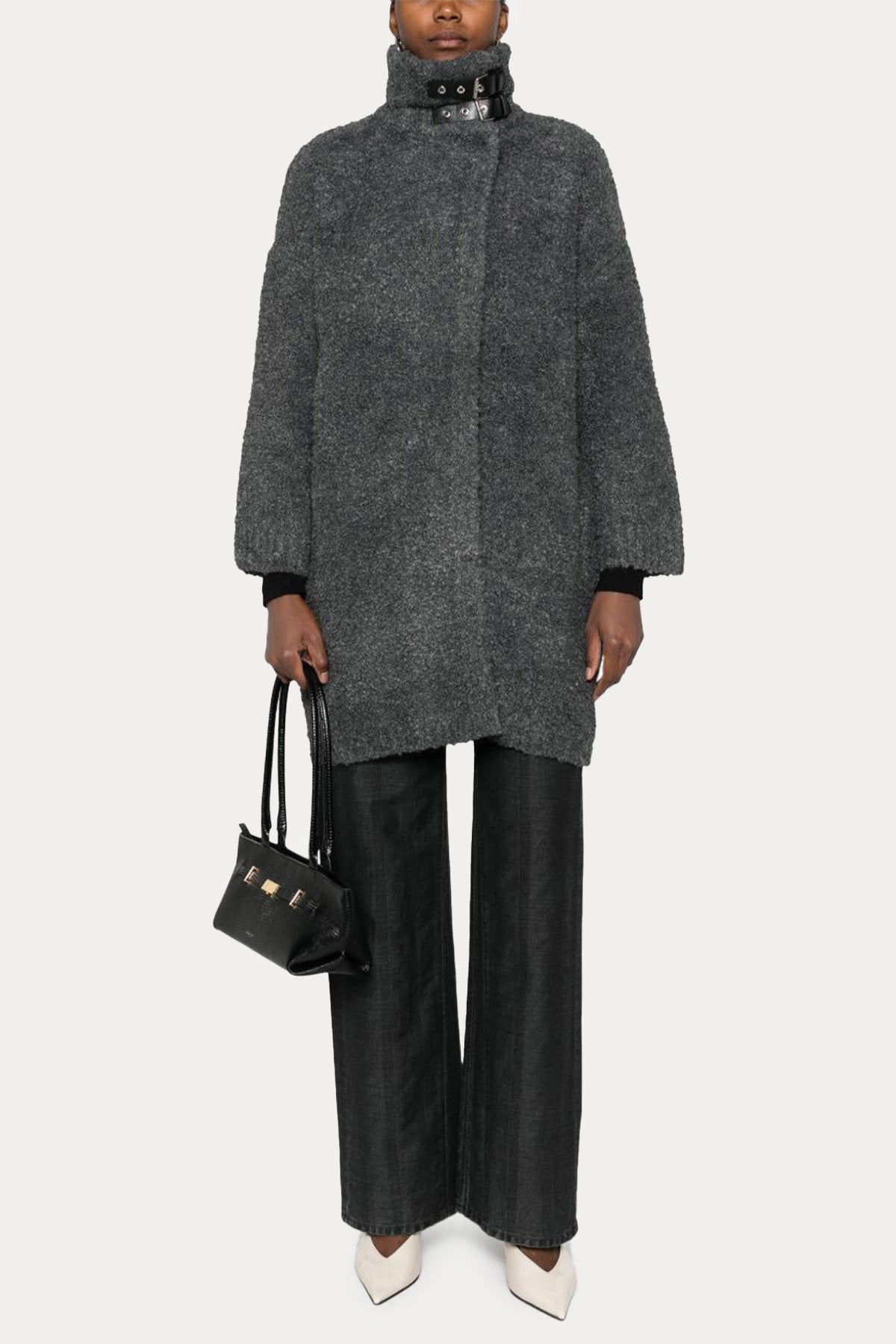 Liu Jo Relaxed Fit Dik Yakası Kemerli Yün Kaban