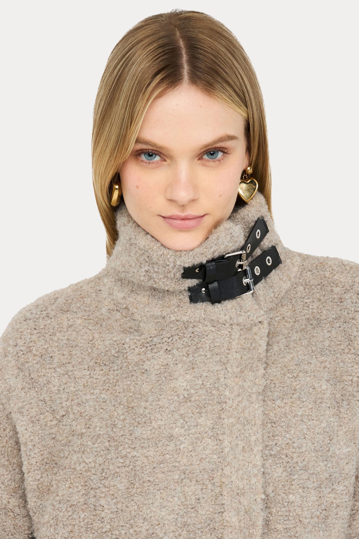 Liu Jo Relaxed Fit Dik Yakası Kemerli Yün Kaban