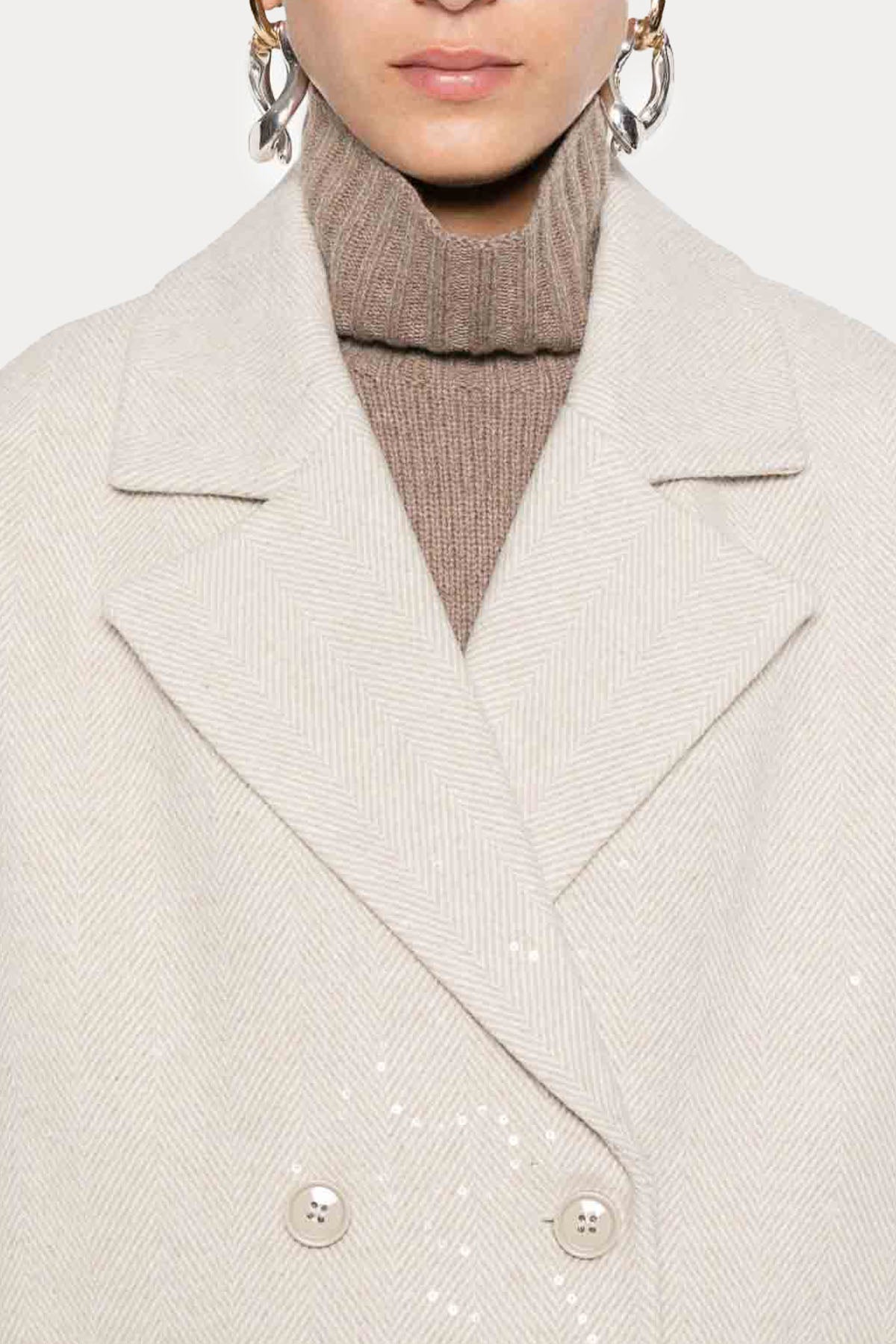 Liu Jo Relaxed Fit Kruvaze Yün Kısa Kaban