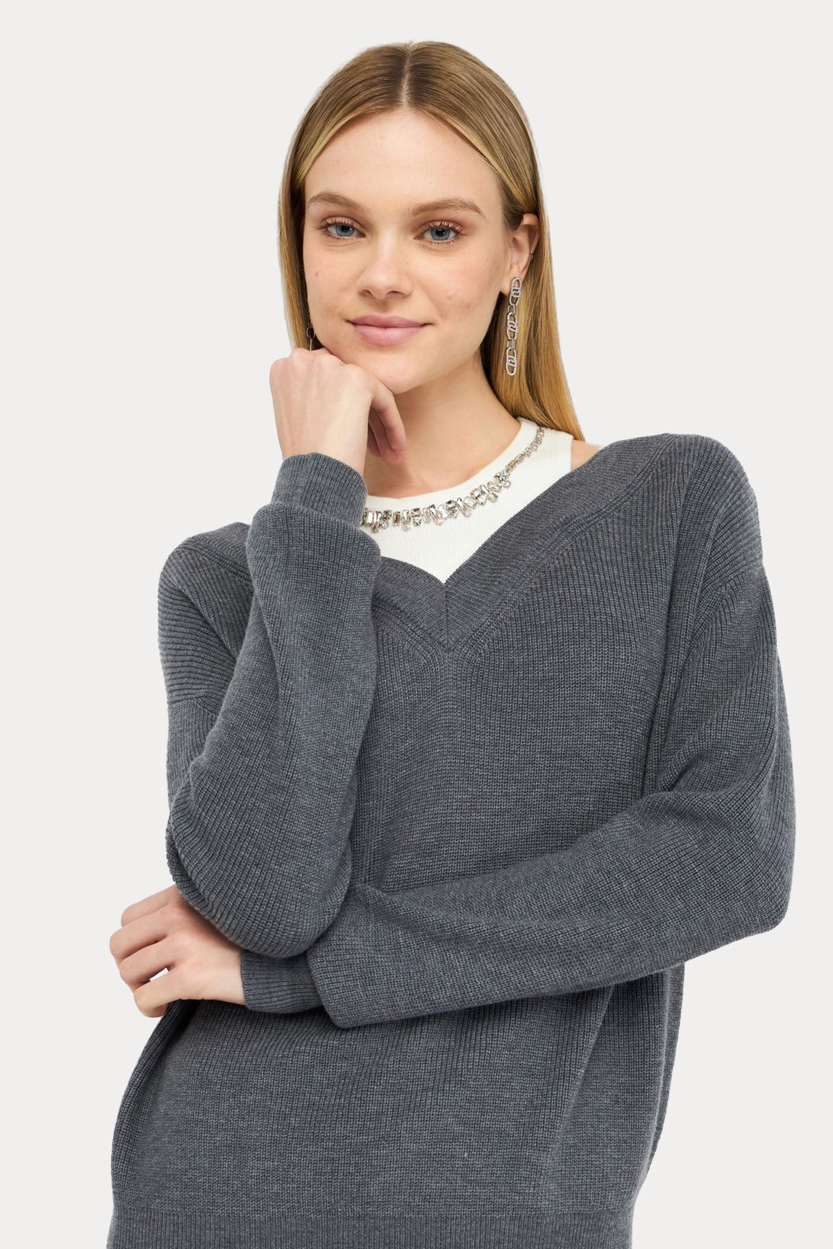 Liu Jo Relaxed Fit İnce Örgü Yün Triko-Triko-Libas