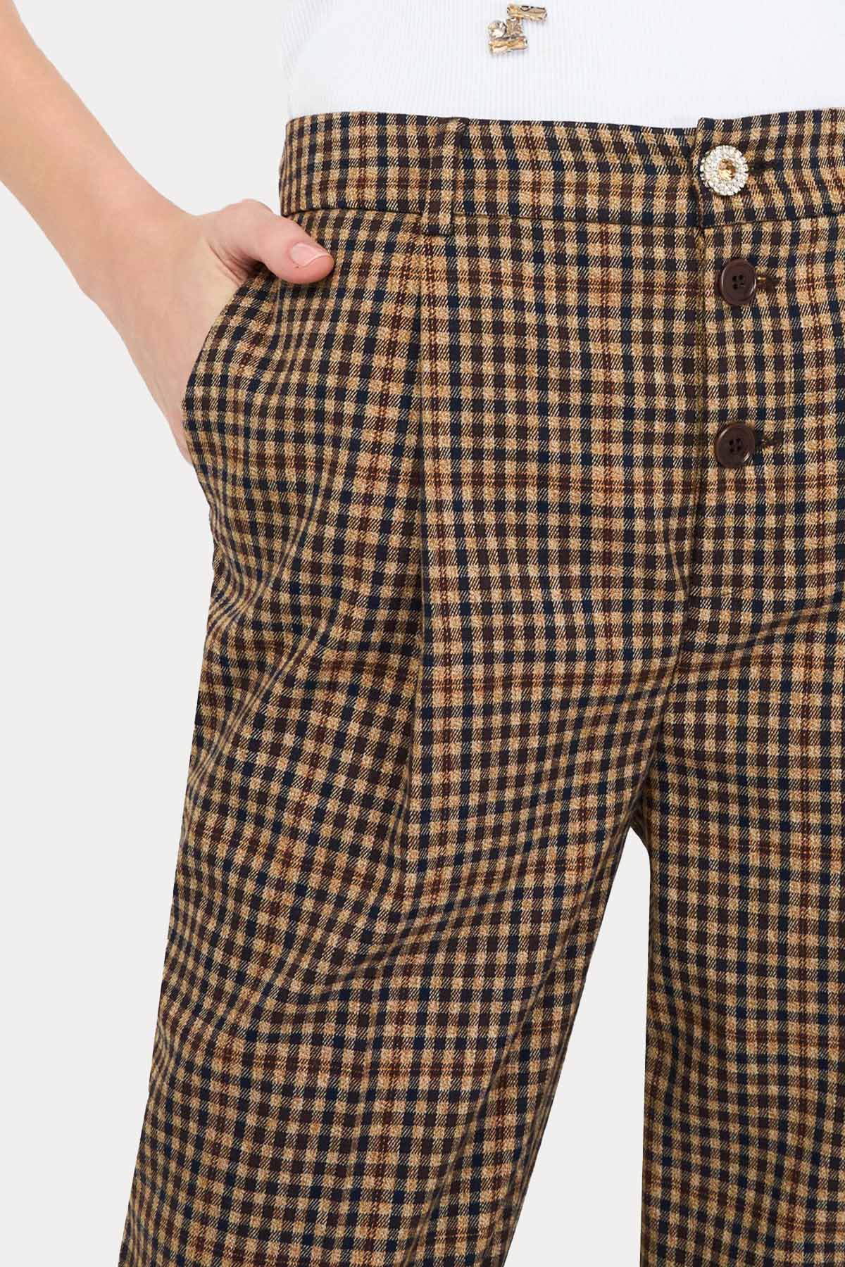 Liu Jo Ekose Desenli Tek Pile Yandan Cepli Pantolon