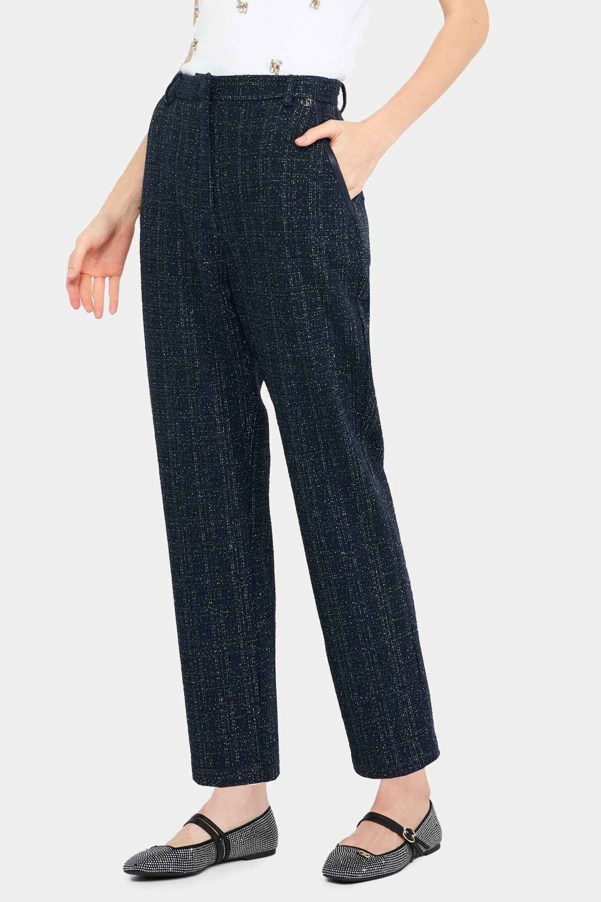 Liu Jo Regular Fit Yüksek Bel Yandan Cepli Buklet Pantolon