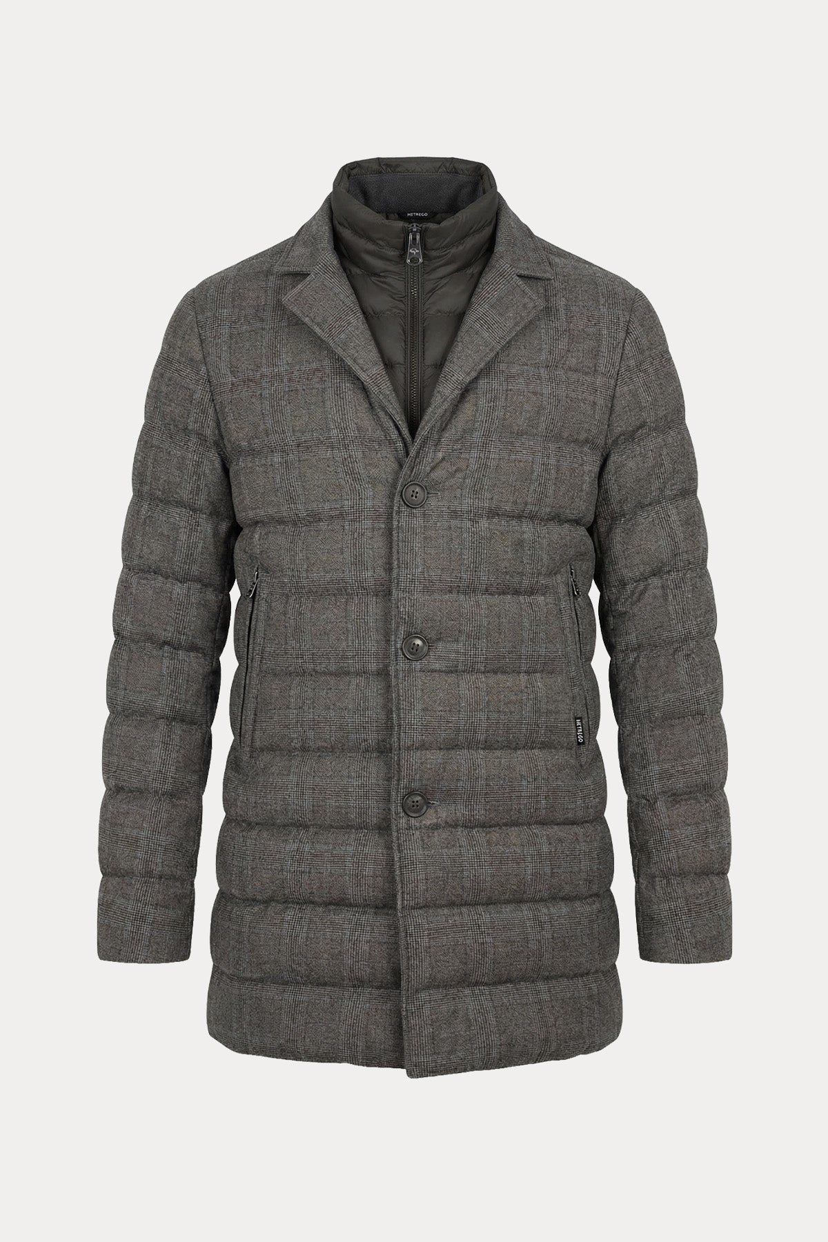 Hetrego Magnus Demonte İç Parçalı Ekose Desen Yün Puffer Mont