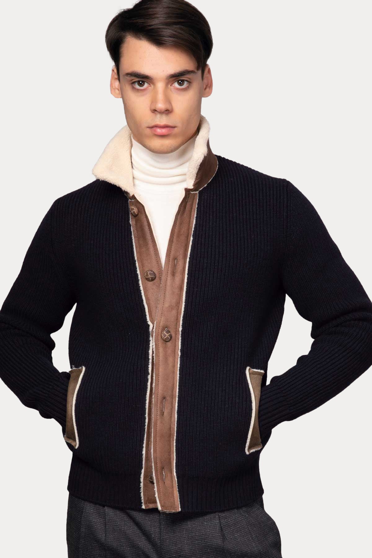 Gran Sasso Yakası Kürklü Örgü Yün Ceket